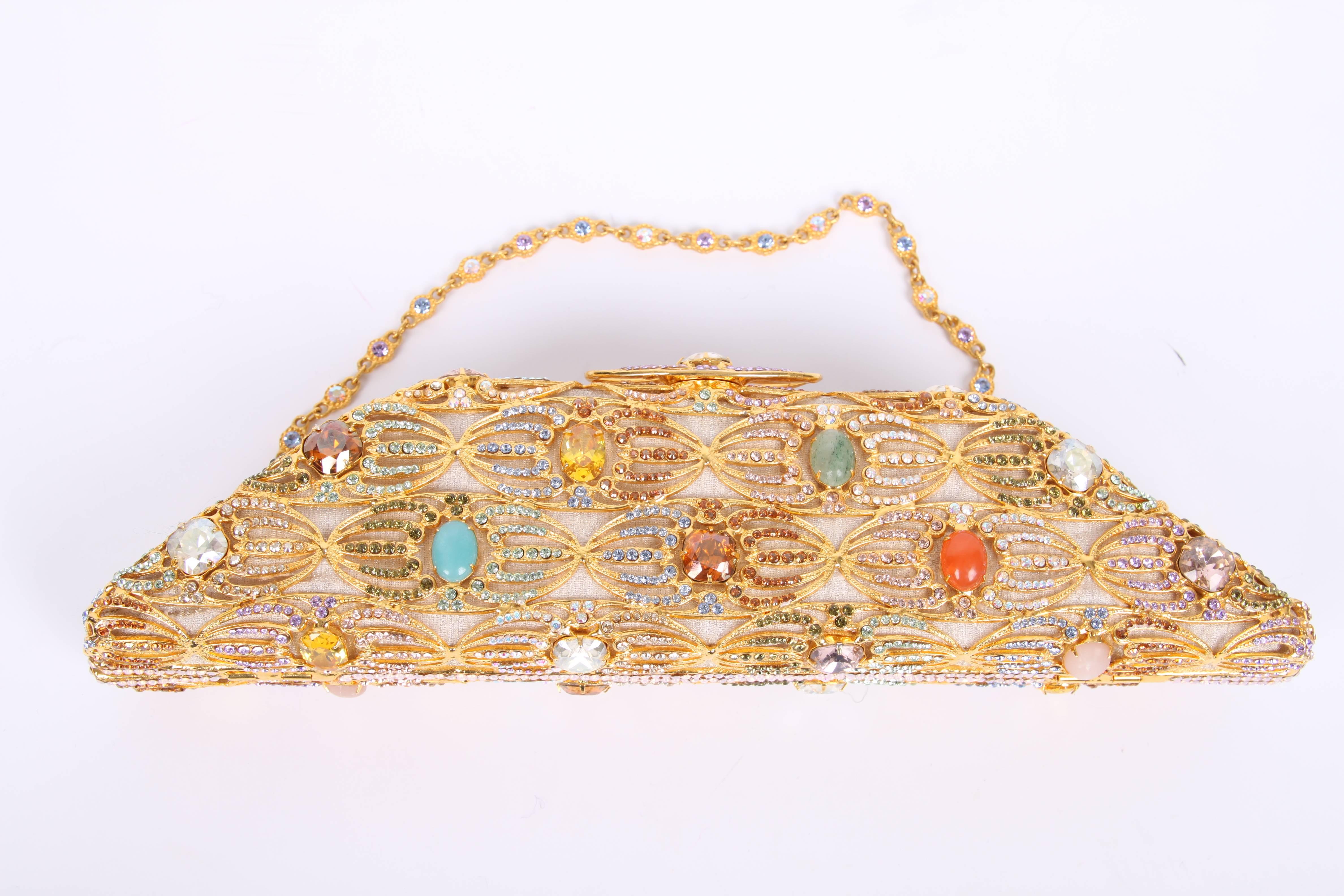 Edidi Crystal and Rhinestone Mesh Clutch - gold/multi-color In Excellent Condition In Baarn, NL