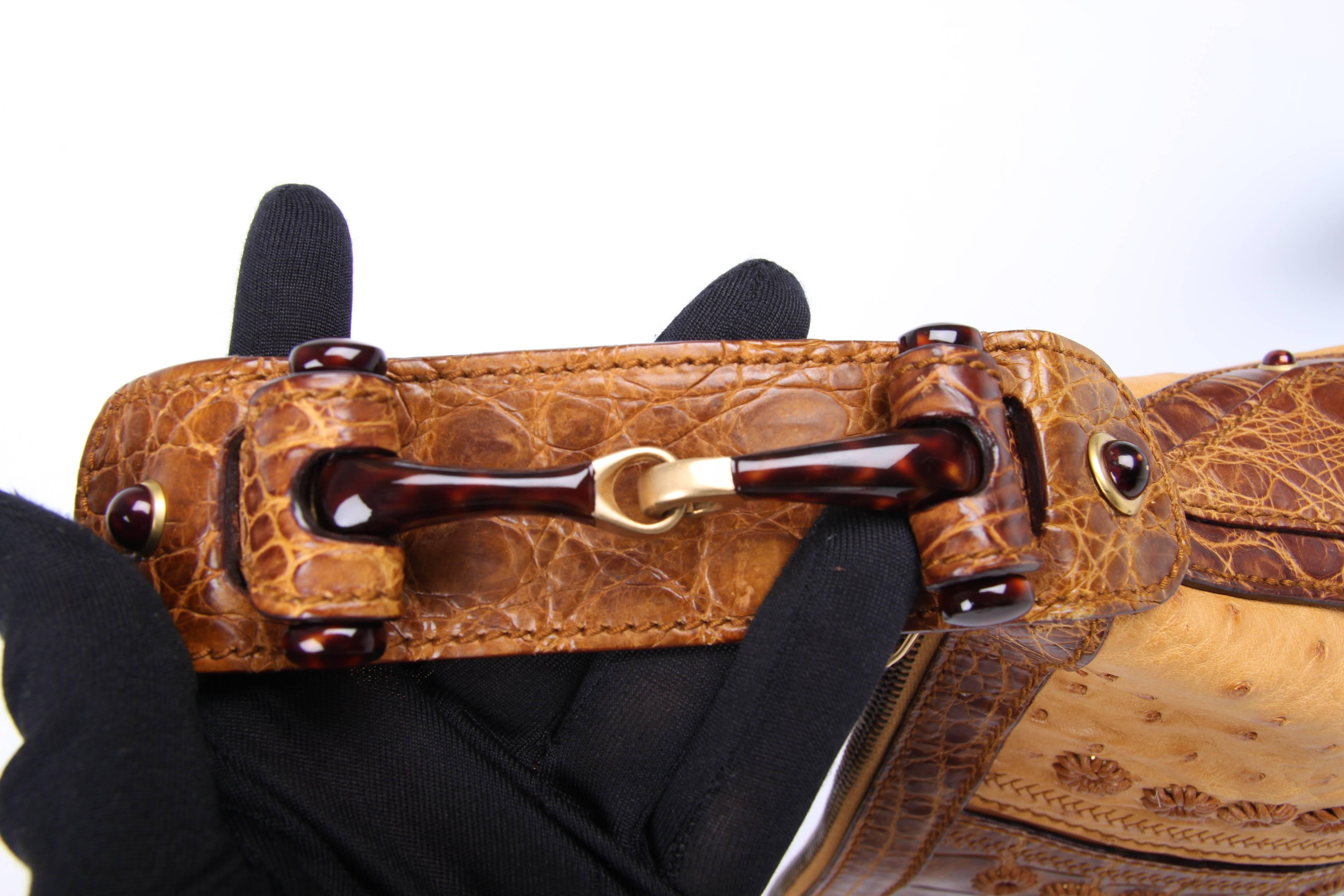   Gucci Pelham Shoulder Bag Ostrich & Crocodile leather - brown   1