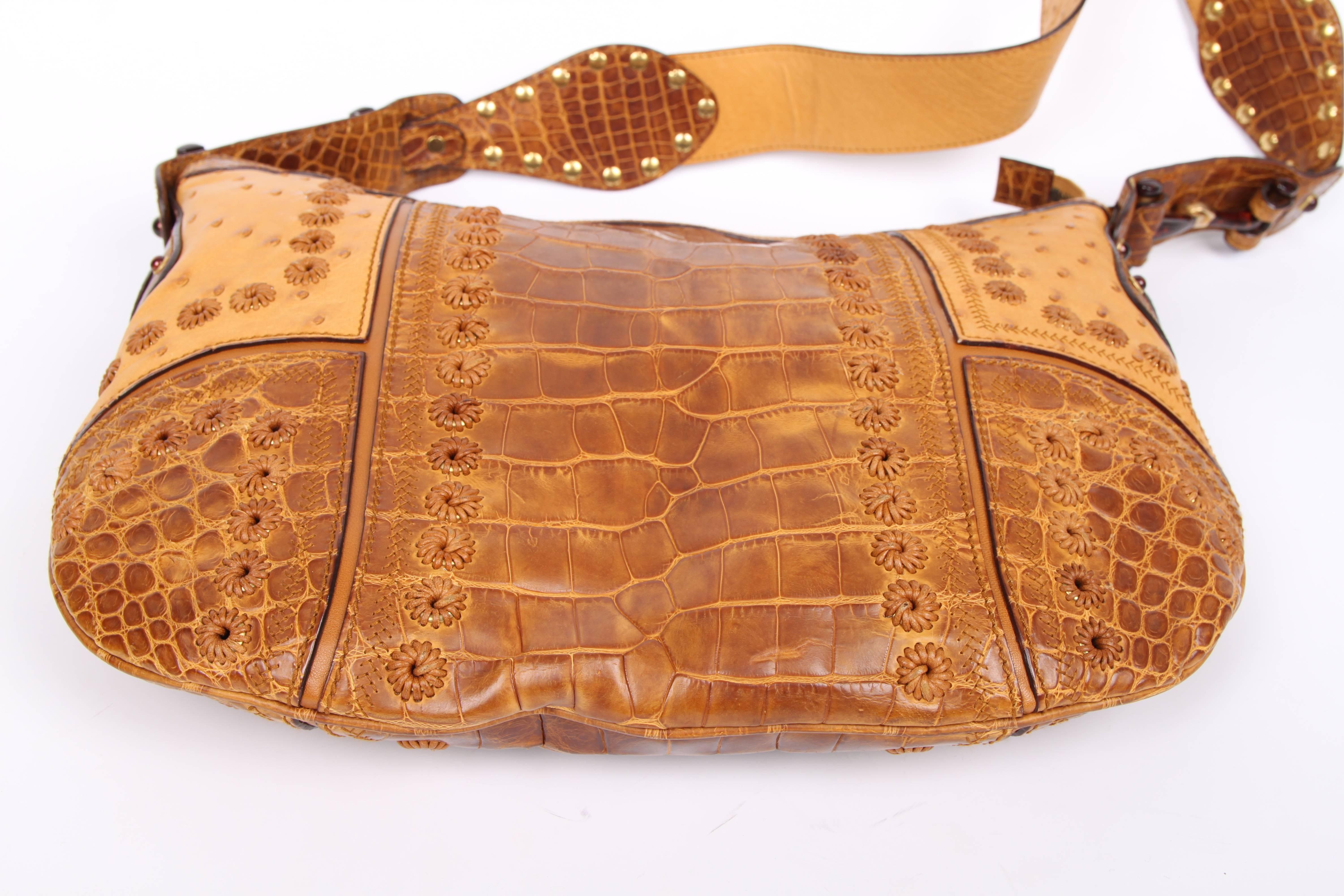   Gucci Pelham Shoulder Bag Ostrich & Crocodile leather - brown   3