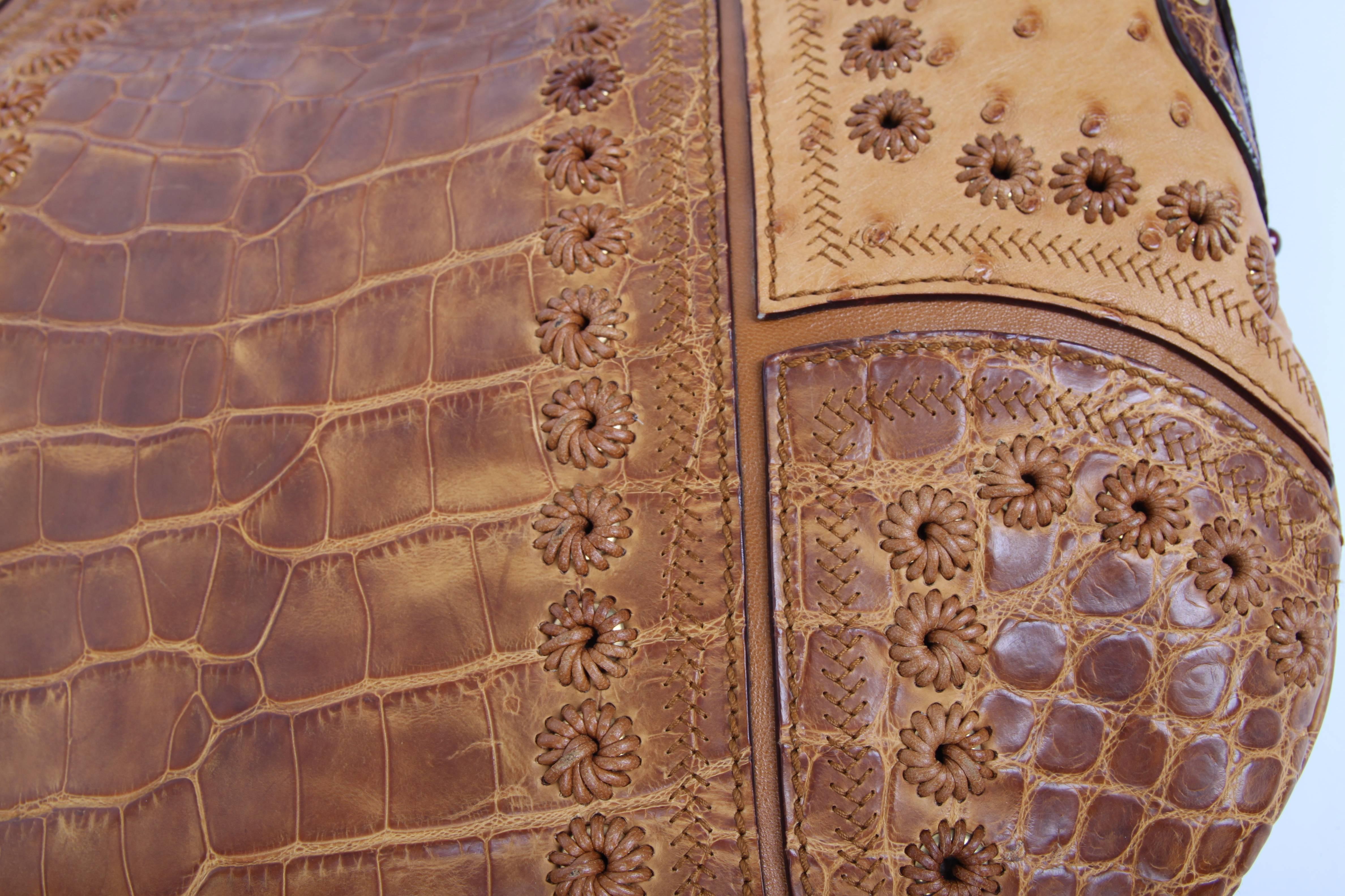   Gucci Pelham Shoulder Bag Ostrich & Crocodile leather - brown   2