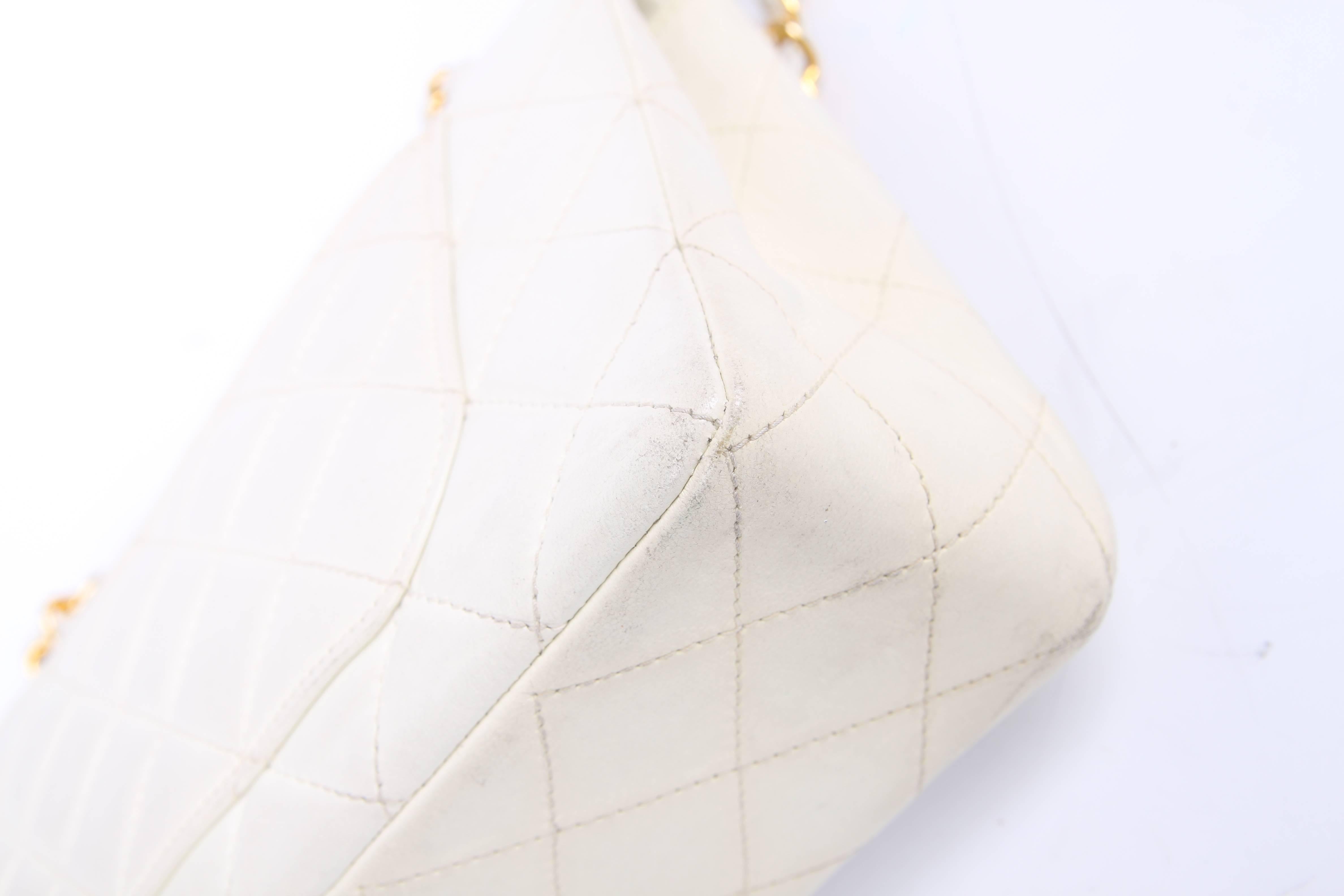 White Chanel Vintage Double Flap Bag - ivory white