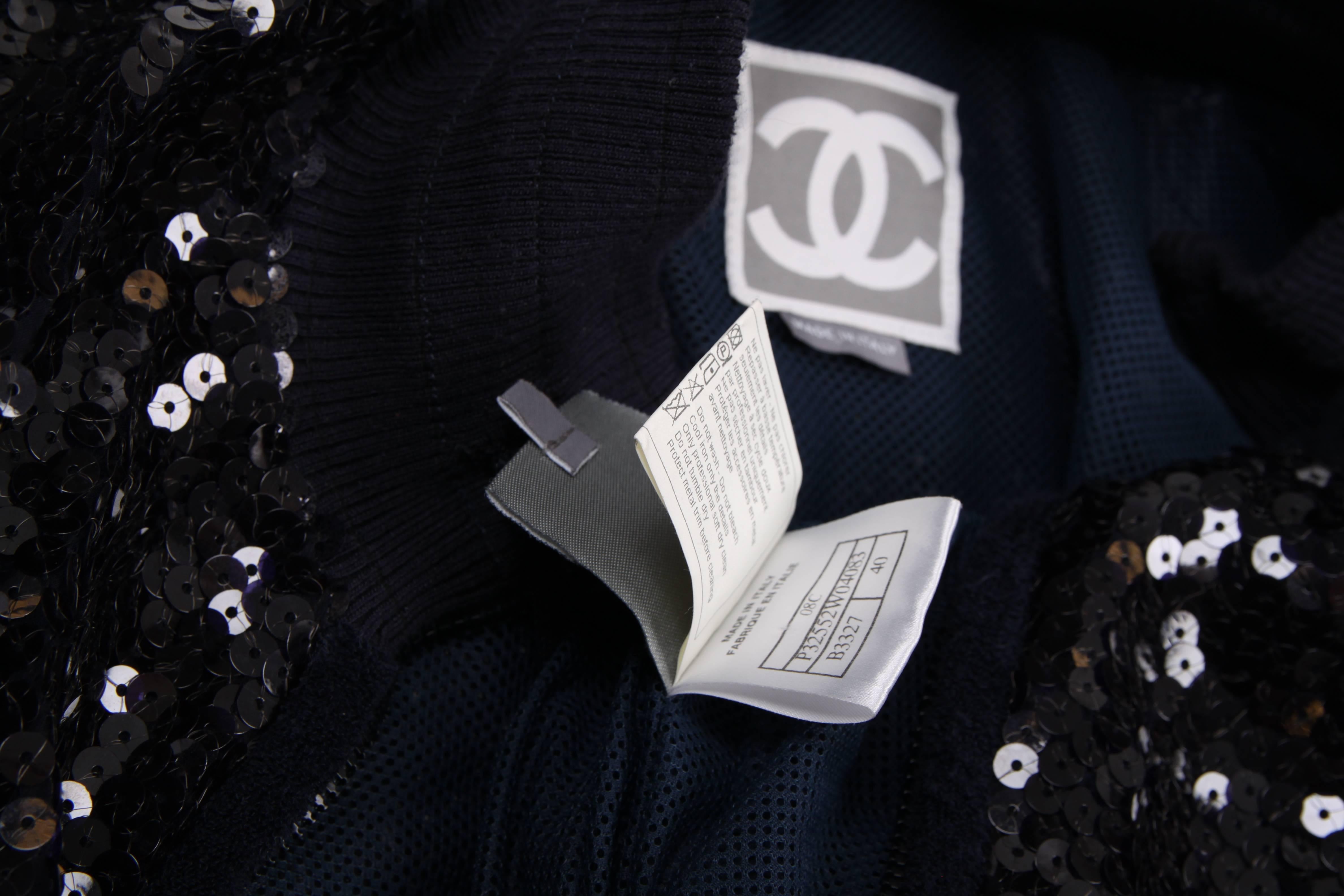Chanel Sports Line Sequin Bomber Jacket - dark blue In Good Condition For Sale In Baarn, NL