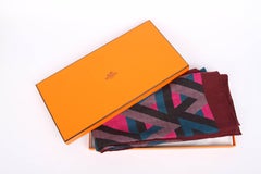 Hermes Carre Cube Cashmere & Silk Scarf - burgundy red/pink/petrol/black