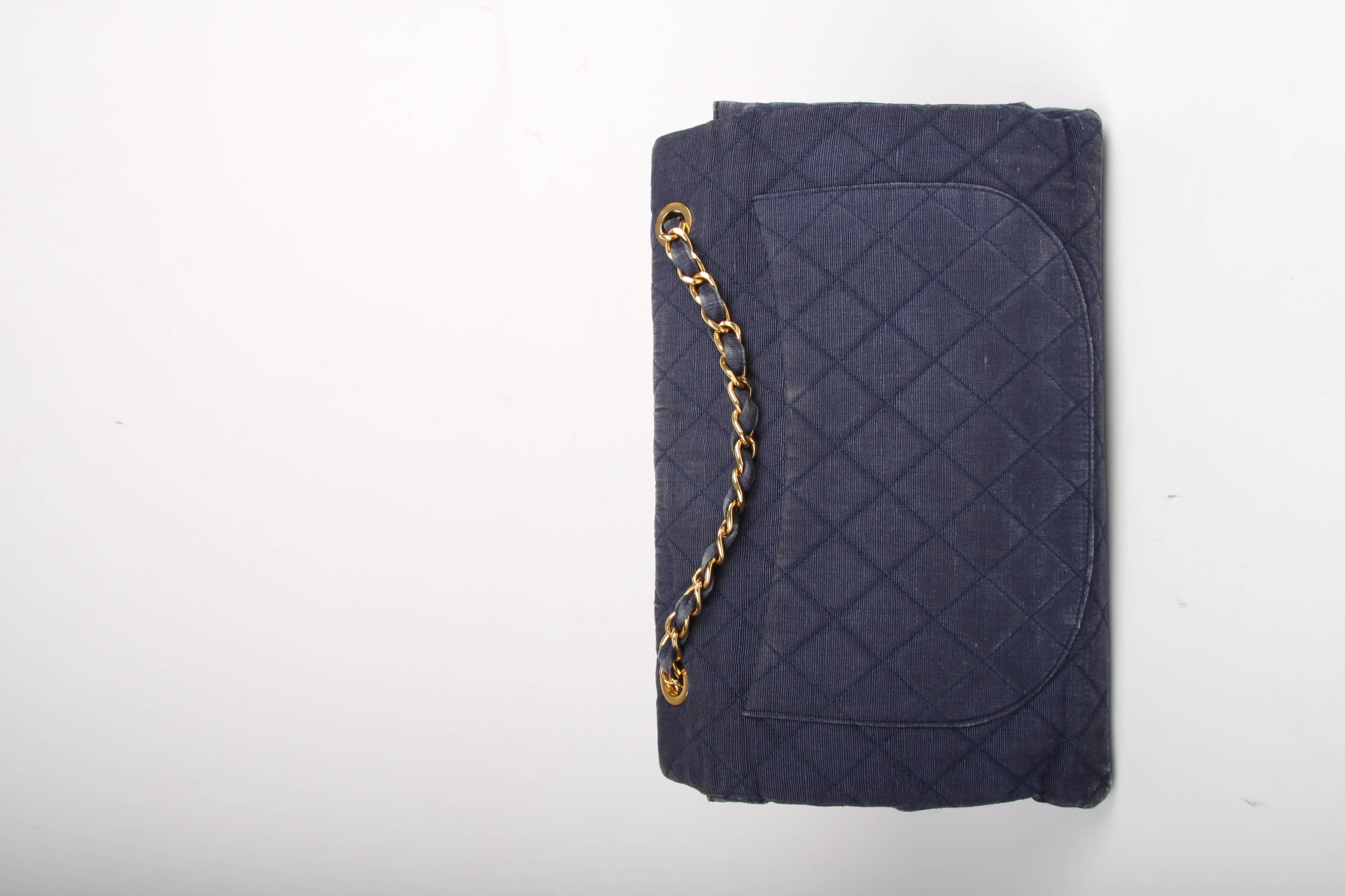 Chanel 2.55 Timeless Maxi Denim Single Flap Bag - blue 1991 For Sale 1
