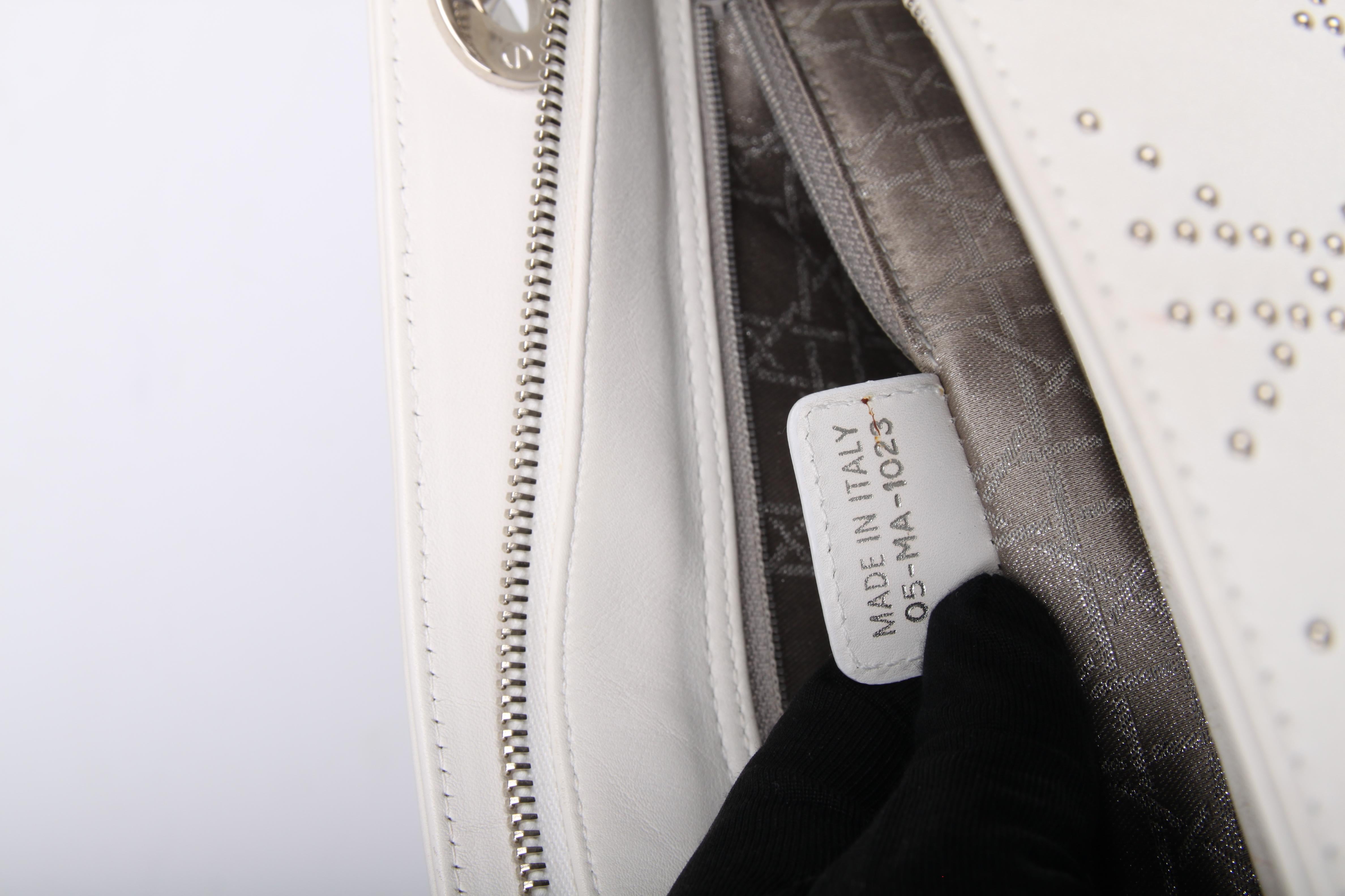 Lady Dior white leather East West Studded Bag  5