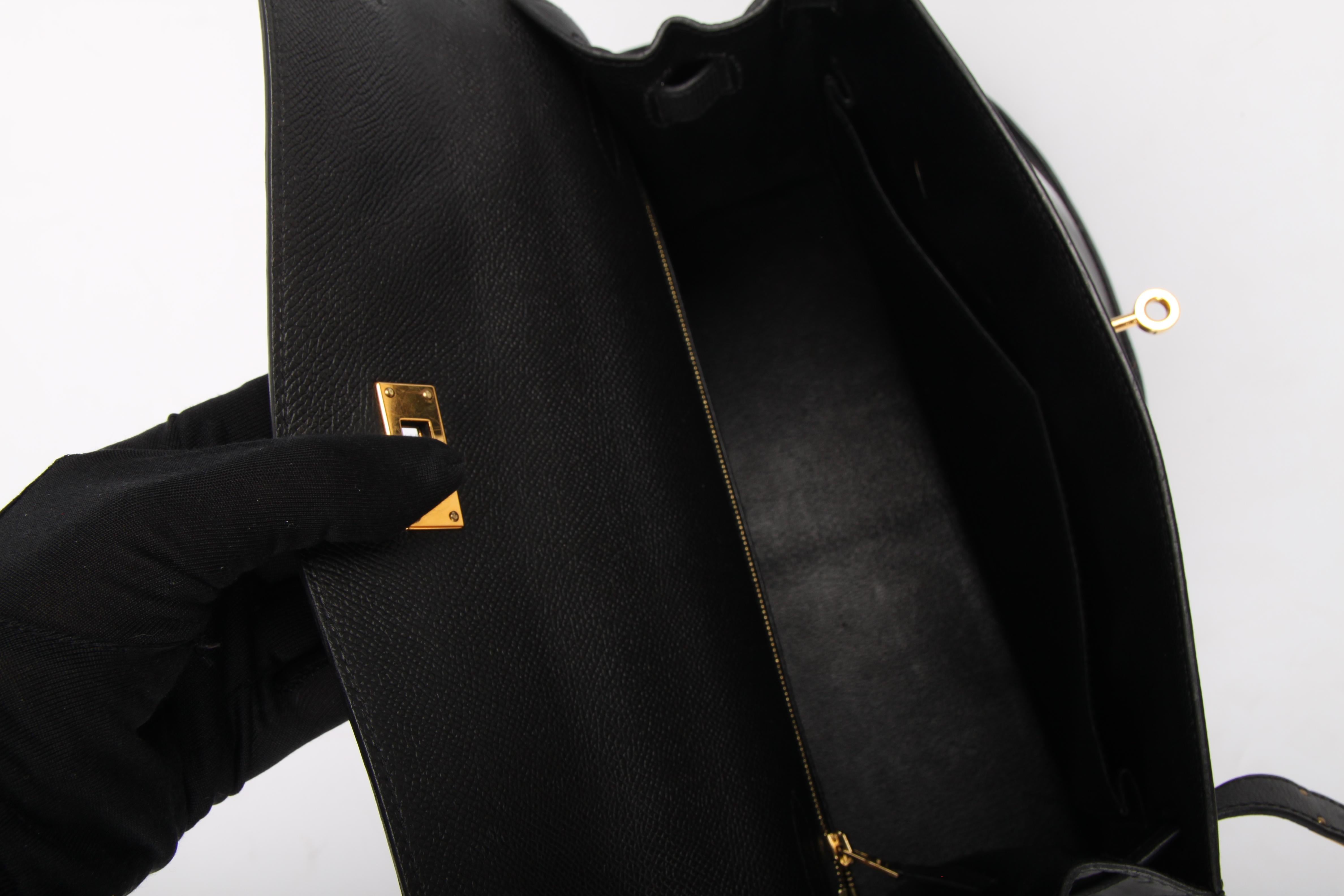 Hermes black Epsom Leather Kelly Sellier 32 Bag  For Sale 2
