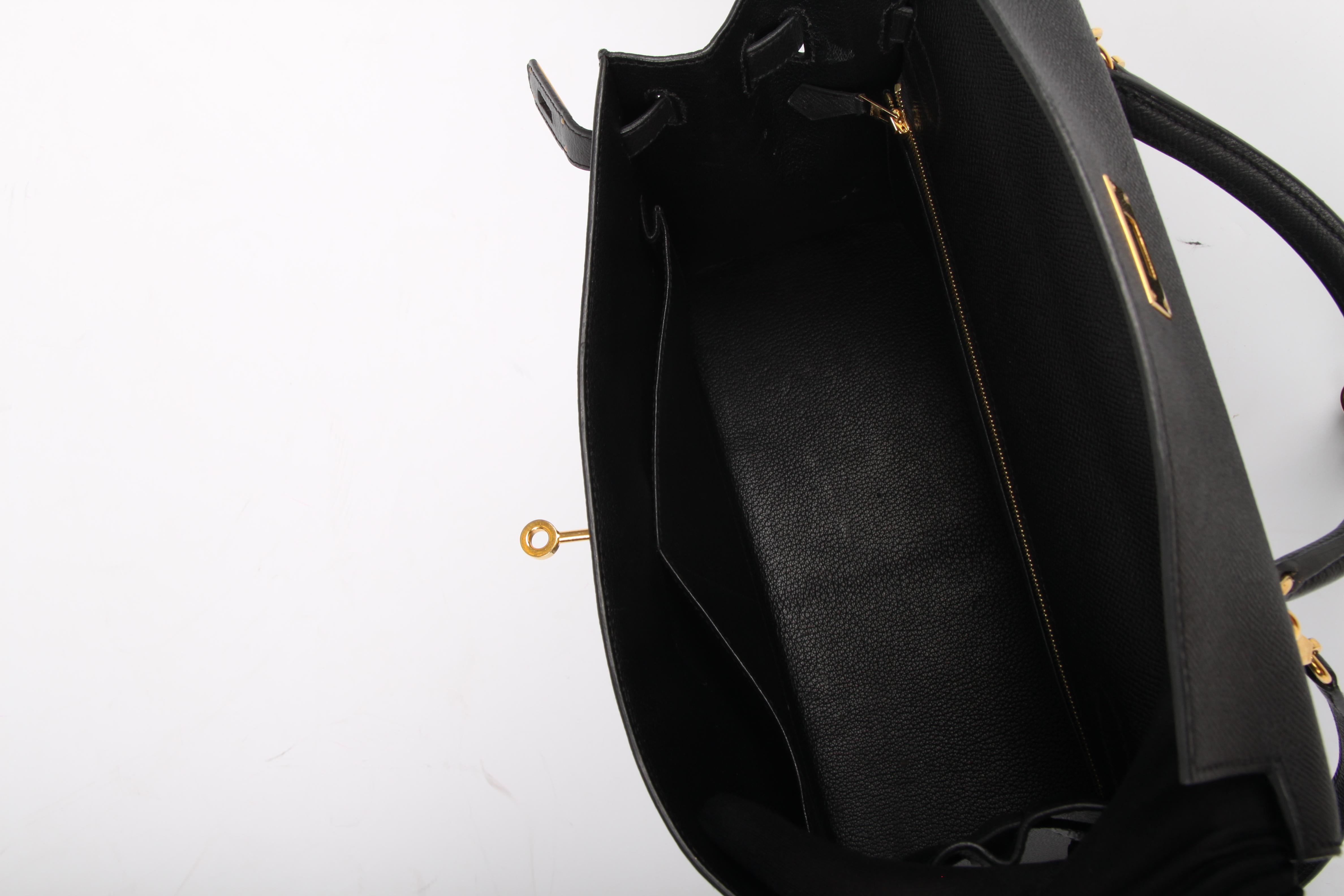 Hermes black Epsom Leather Kelly Sellier 32 Bag  For Sale 3