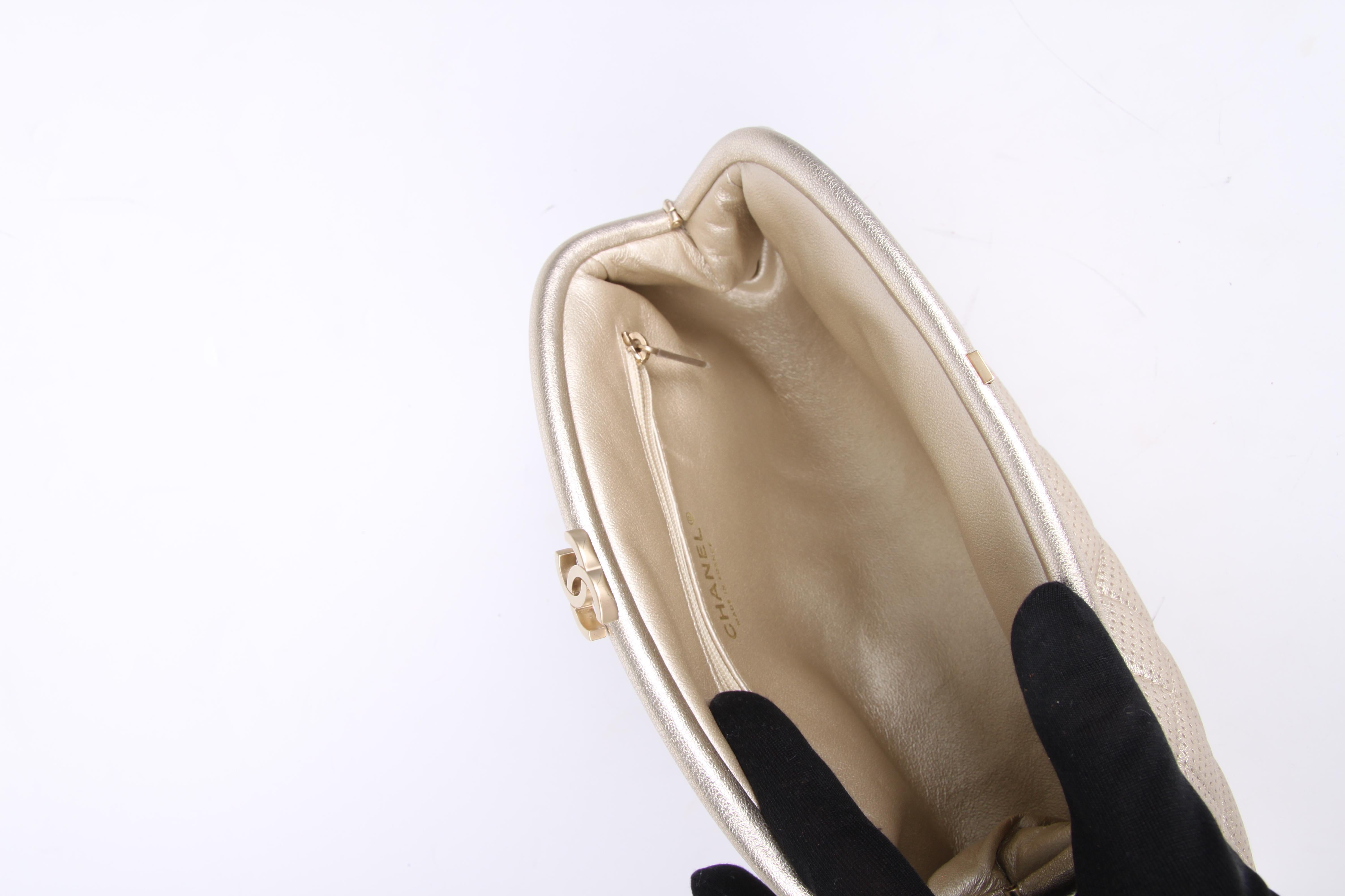 Chanel Quilted and Perforated Leather Timeless Classic Clutch - gold 2