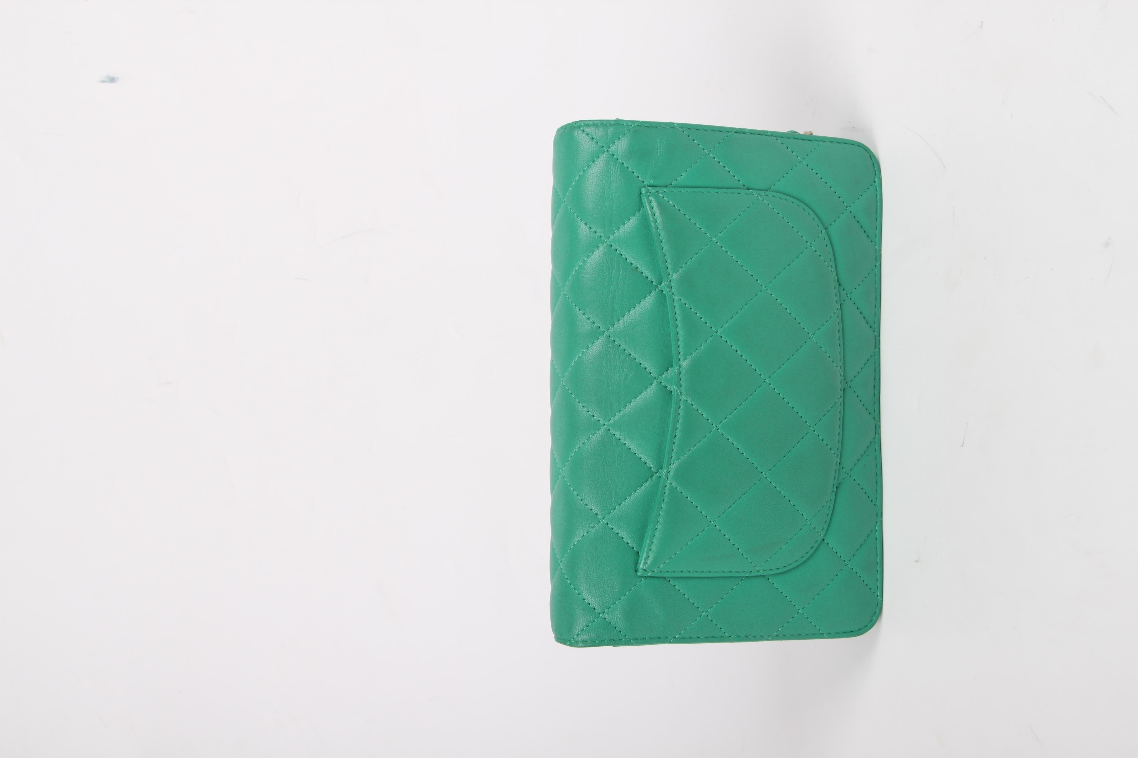Blue Chanel Wallet On Chain WOC Bag - green / silver