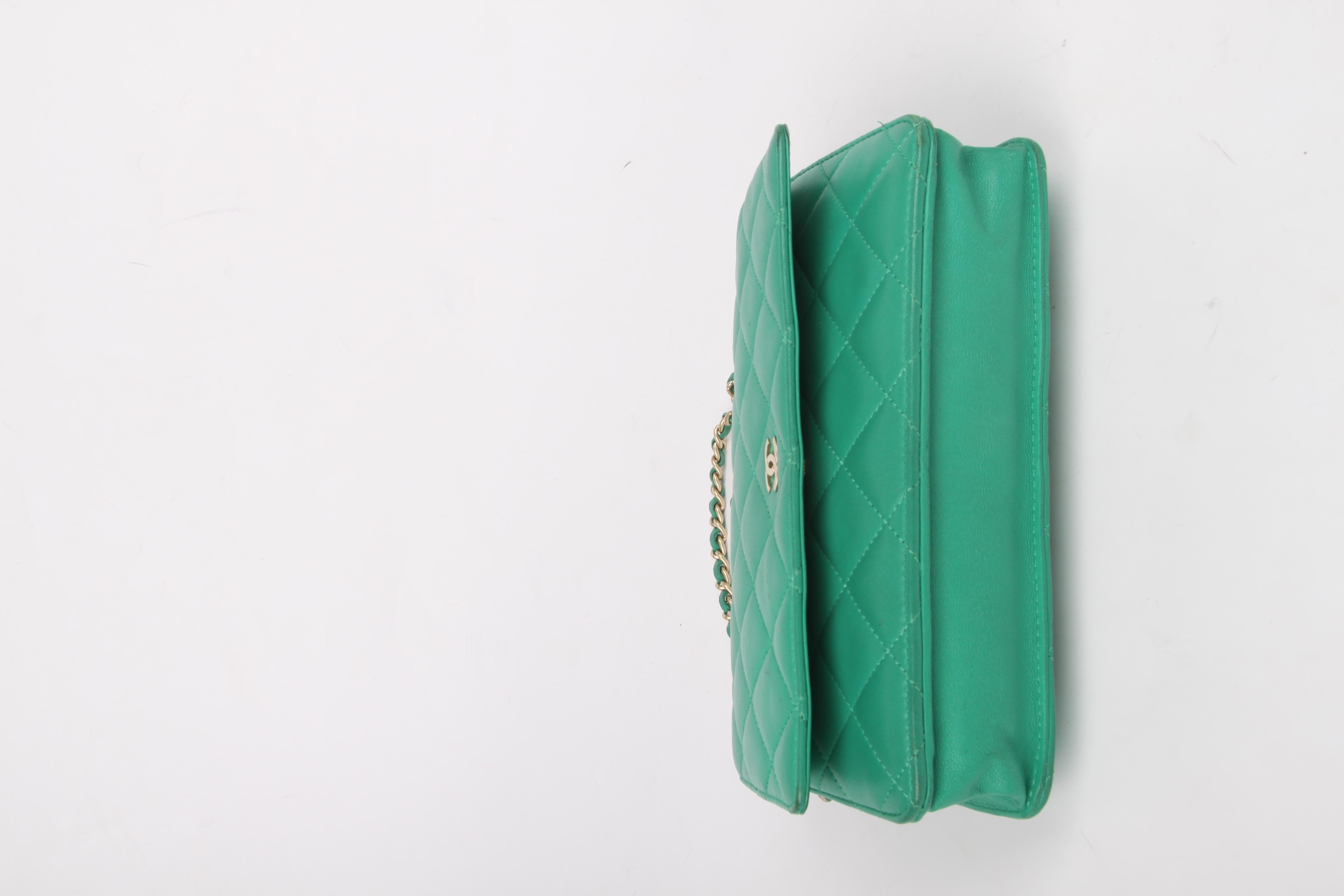 Chanel Wallet On Chain WOC Bag - green / silver In Fair Condition In Baarn, NL