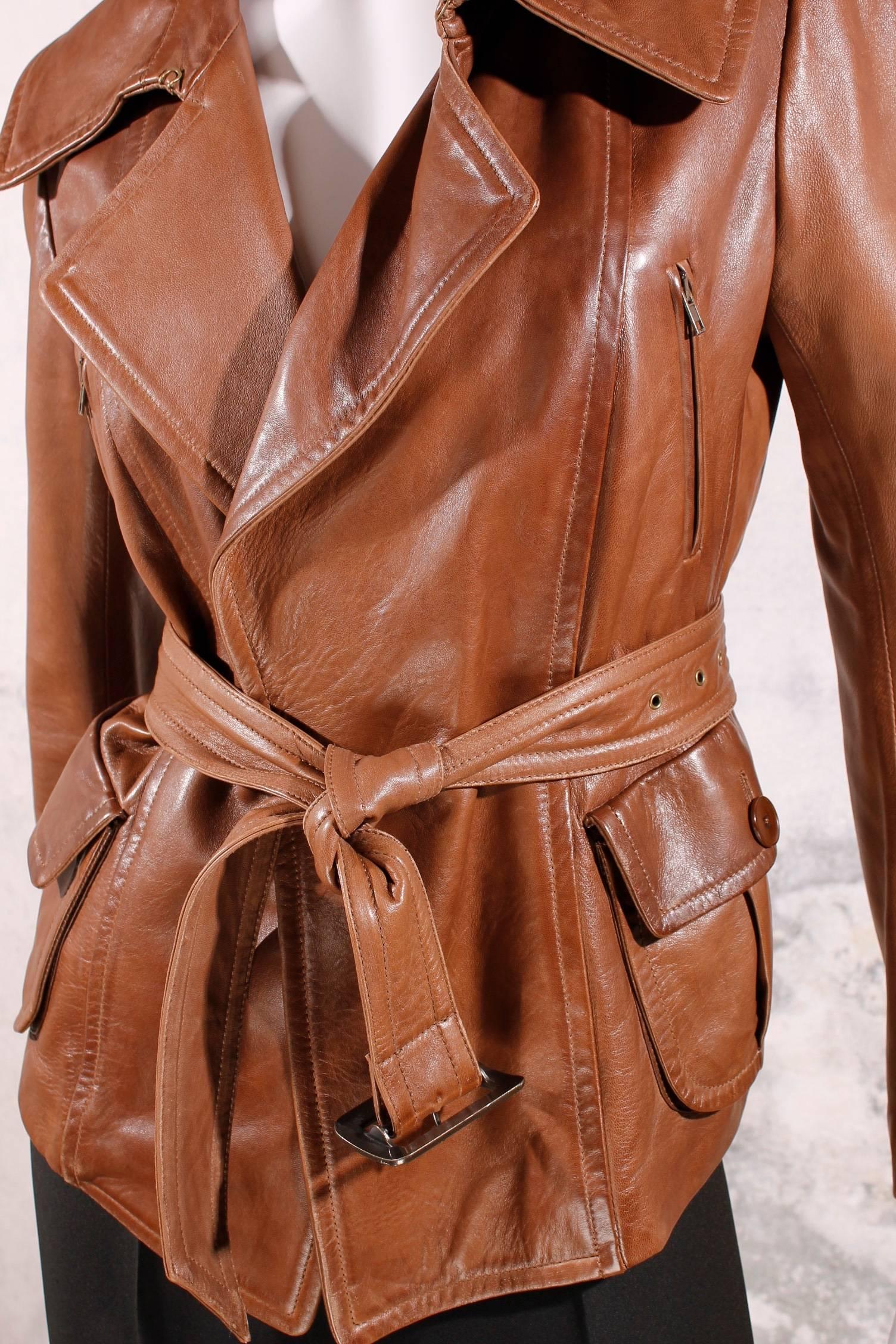 Brown Donna Karan Leather Jacket in vintage-brown For Sale