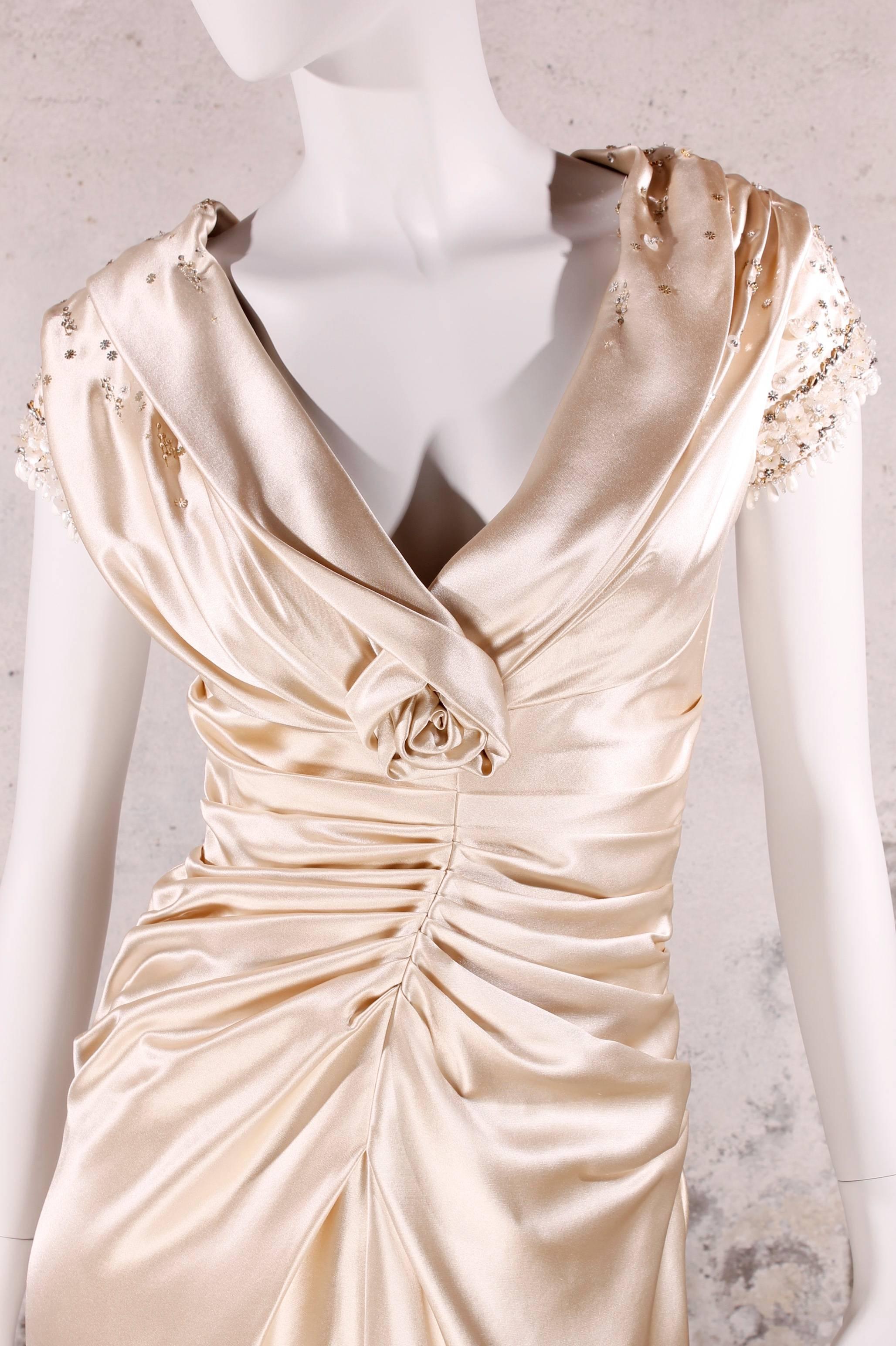 Christian Dior Champagne-colored Evening Gown In Excellent Condition In Baarn, NL