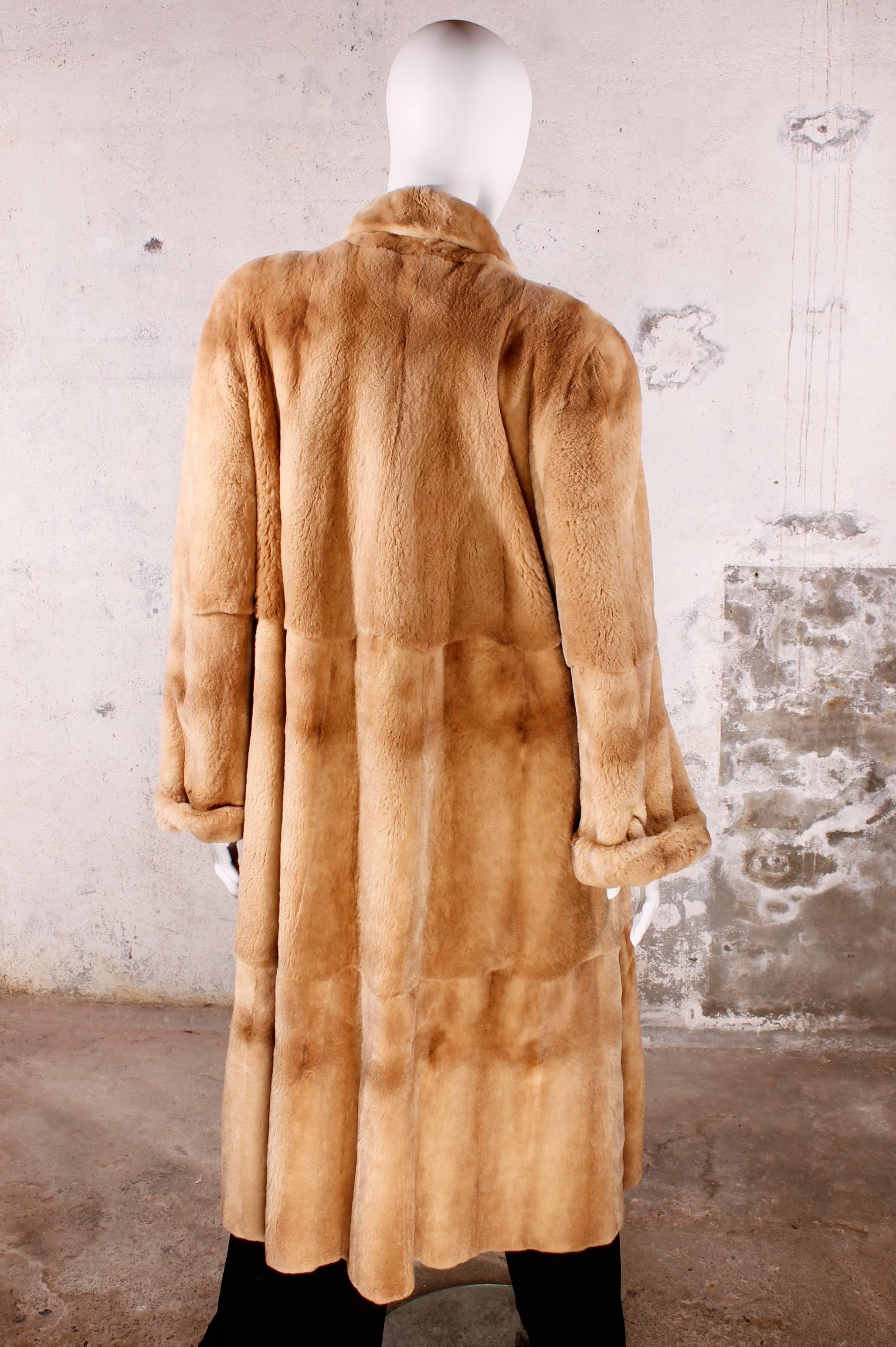 Beige Saga Mink Double Breasted Long Fur Coat