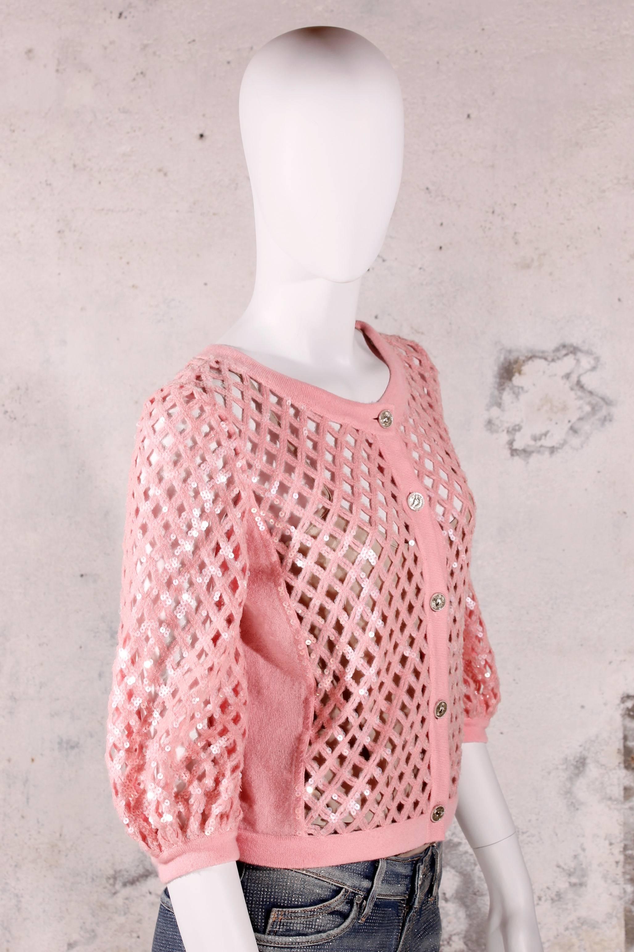Pink Chanel Sequin Cardigan - baby pink