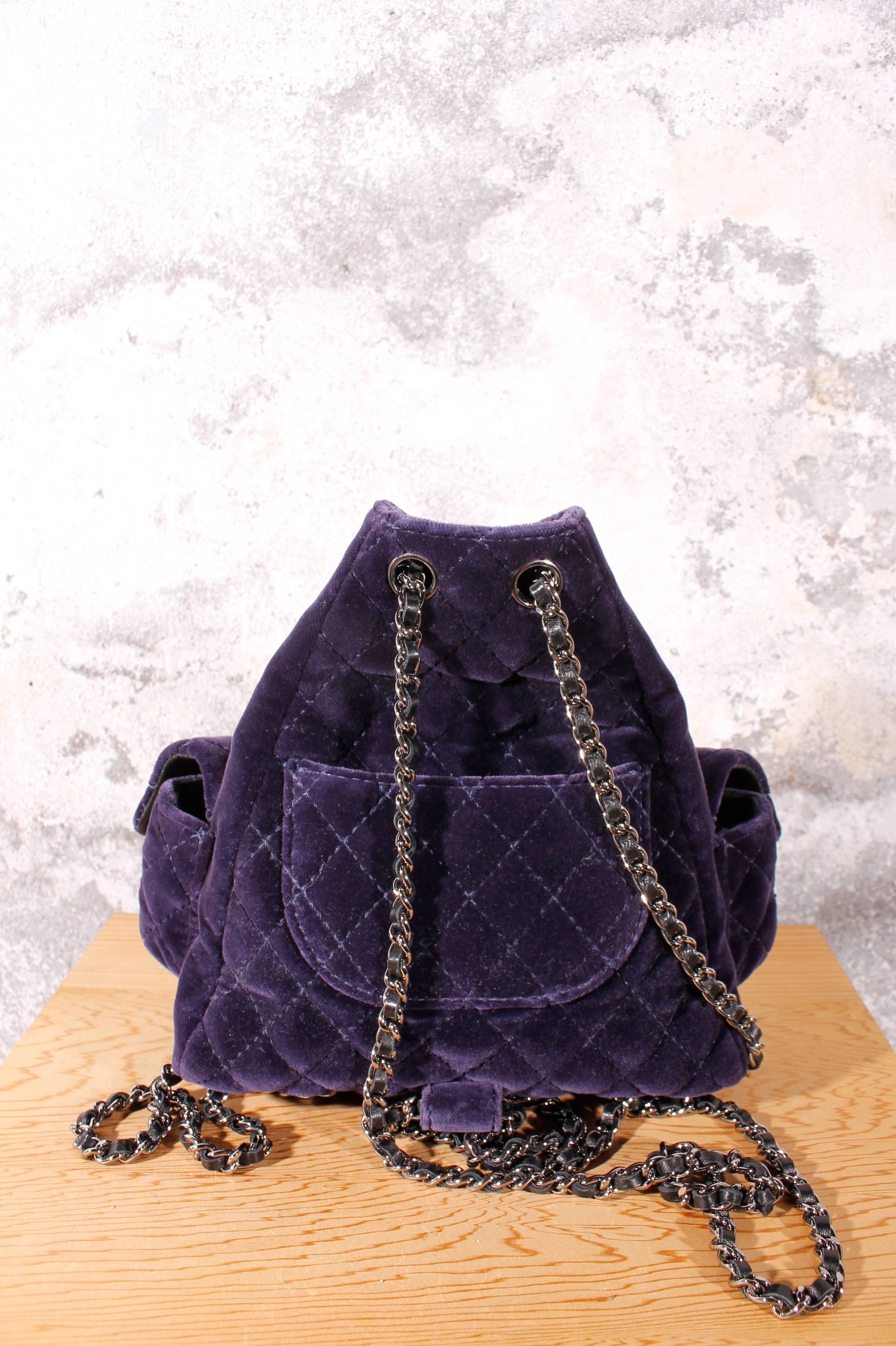 purple velvet backpack