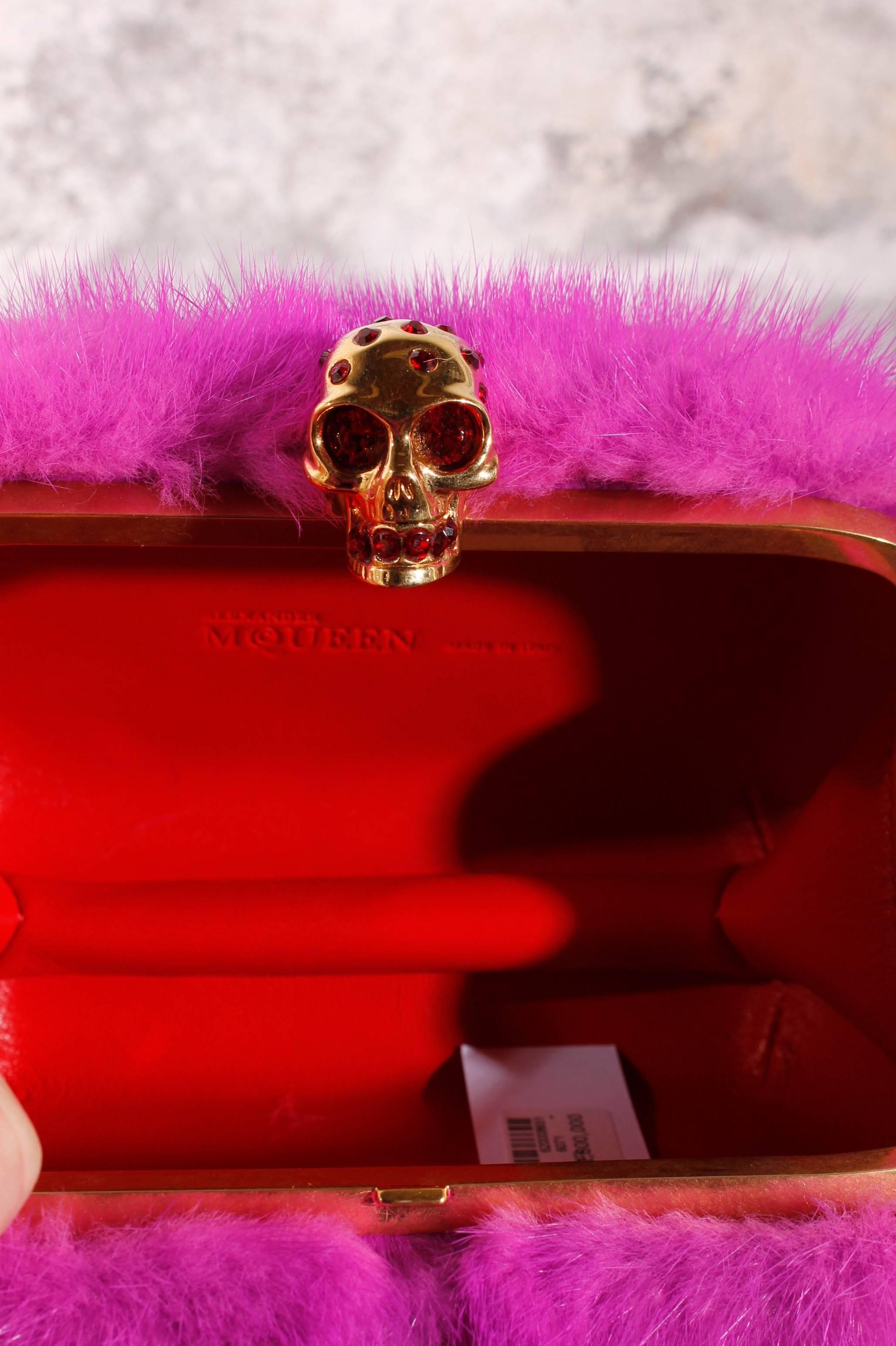 Purple Alexander McQueen Skull-Clasp Mink Box Clutch Pink