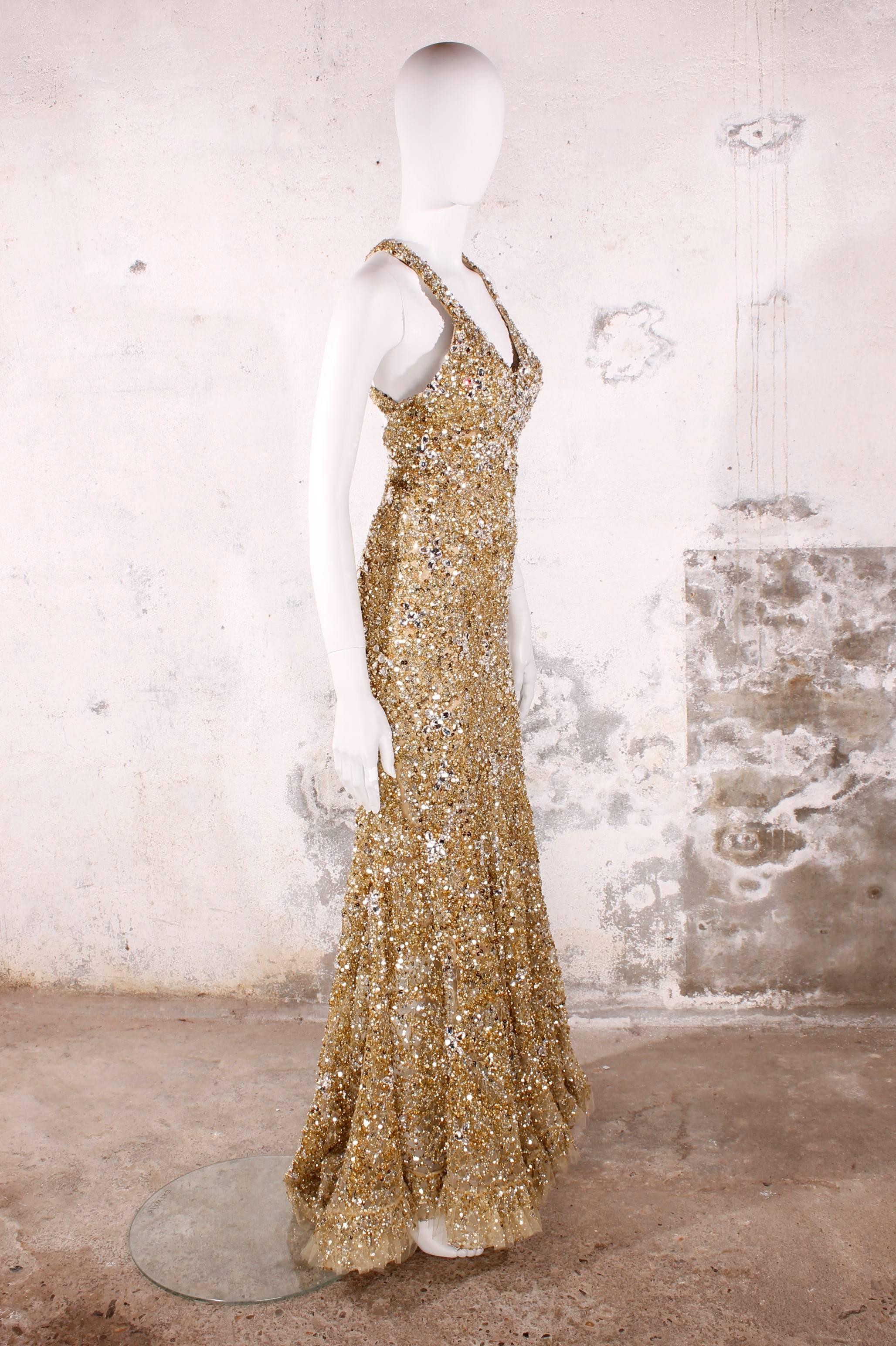 Brown Elie Saab Haute Couture Evening Gown - golden beads & sequins For Sale