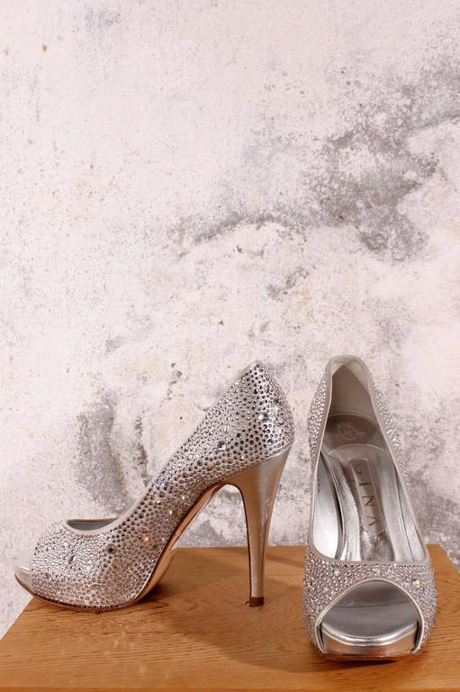 Gina High Heels Peeptoe Silver/Rhinestones/Crystals at 1stdibs