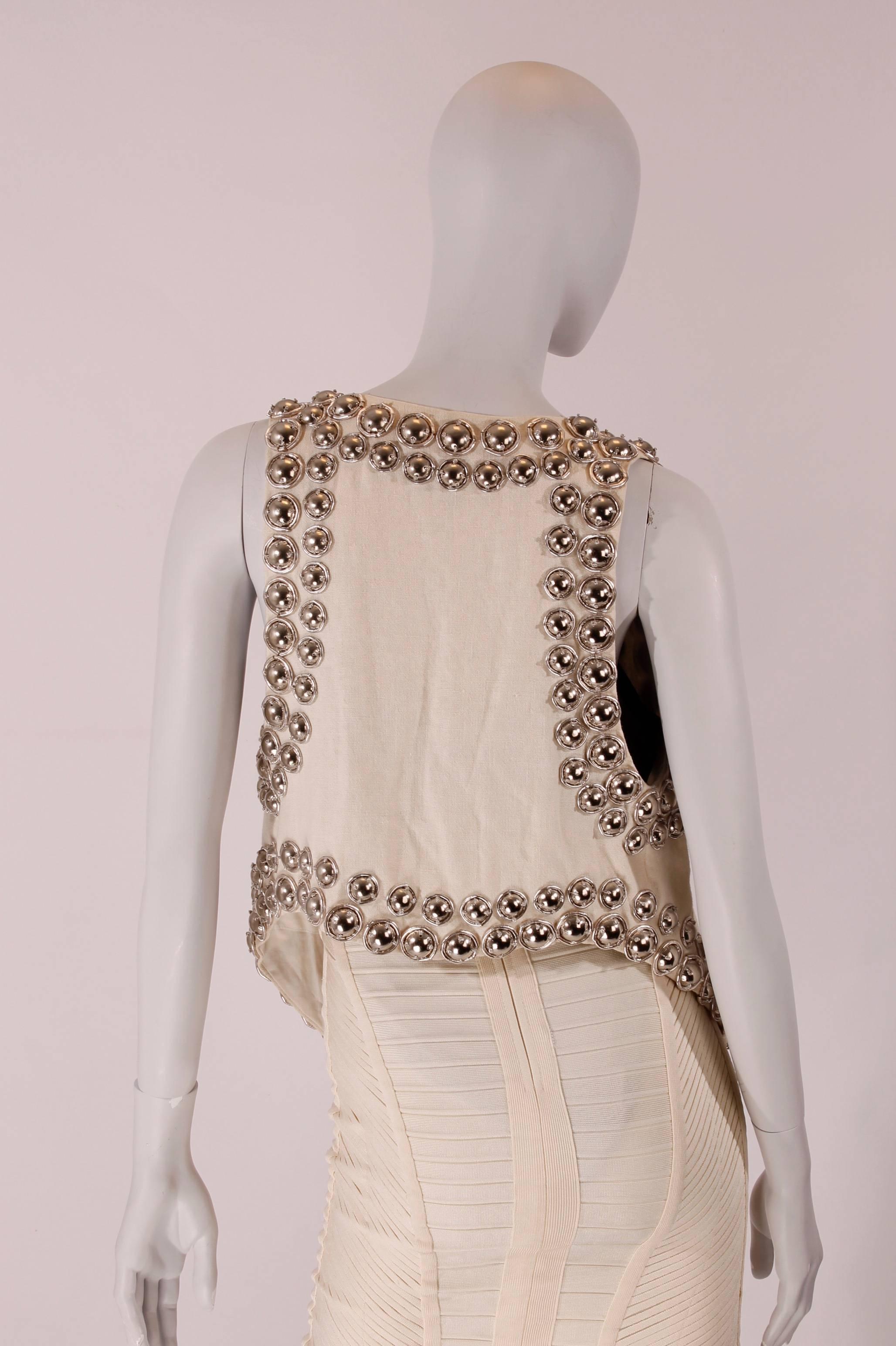 Brown Balmain white linen studded vest For Sale