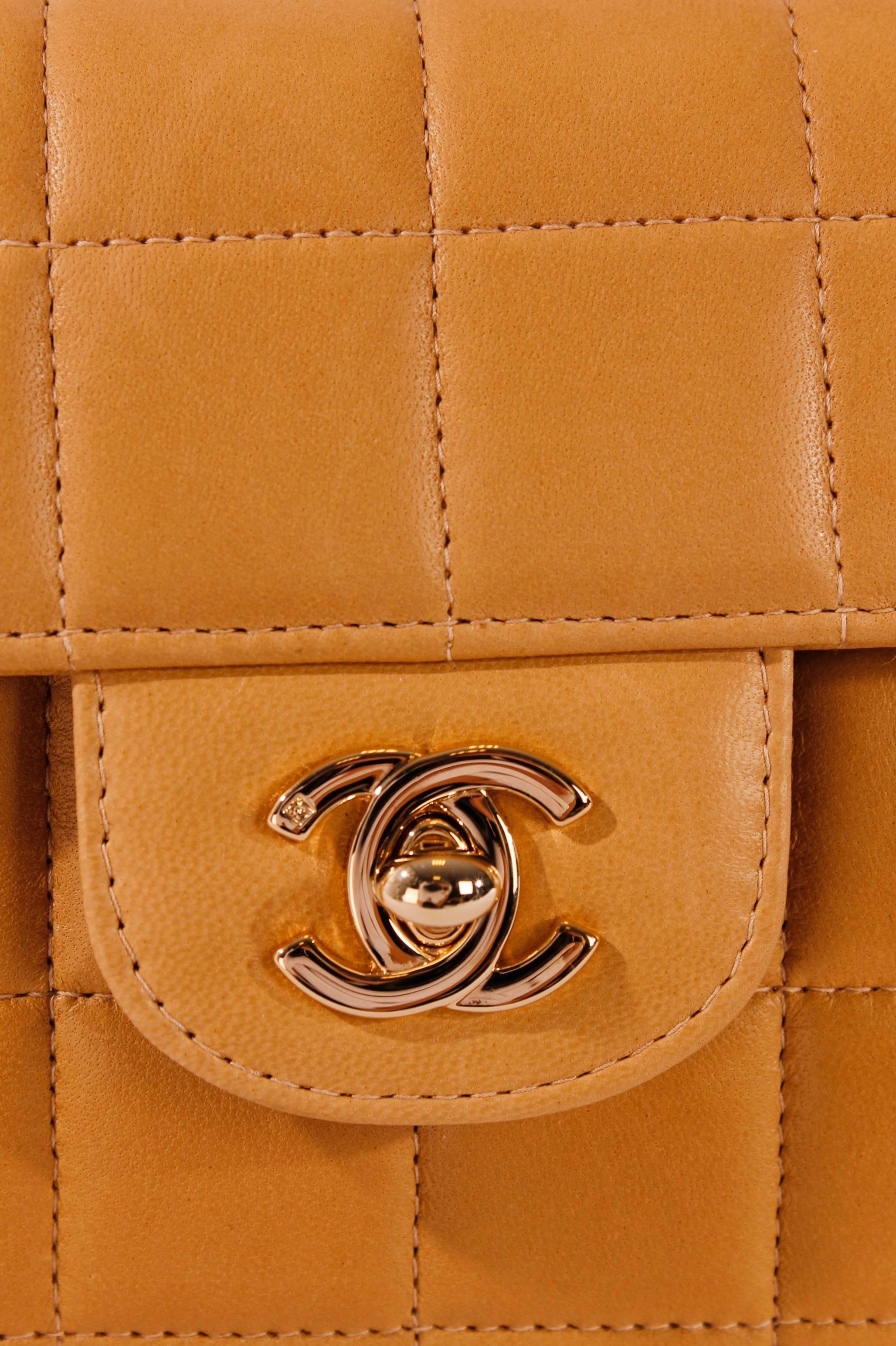 Brown 2003 Chanel E/W East West Baguette Flap Clutch Bag - camel/gold