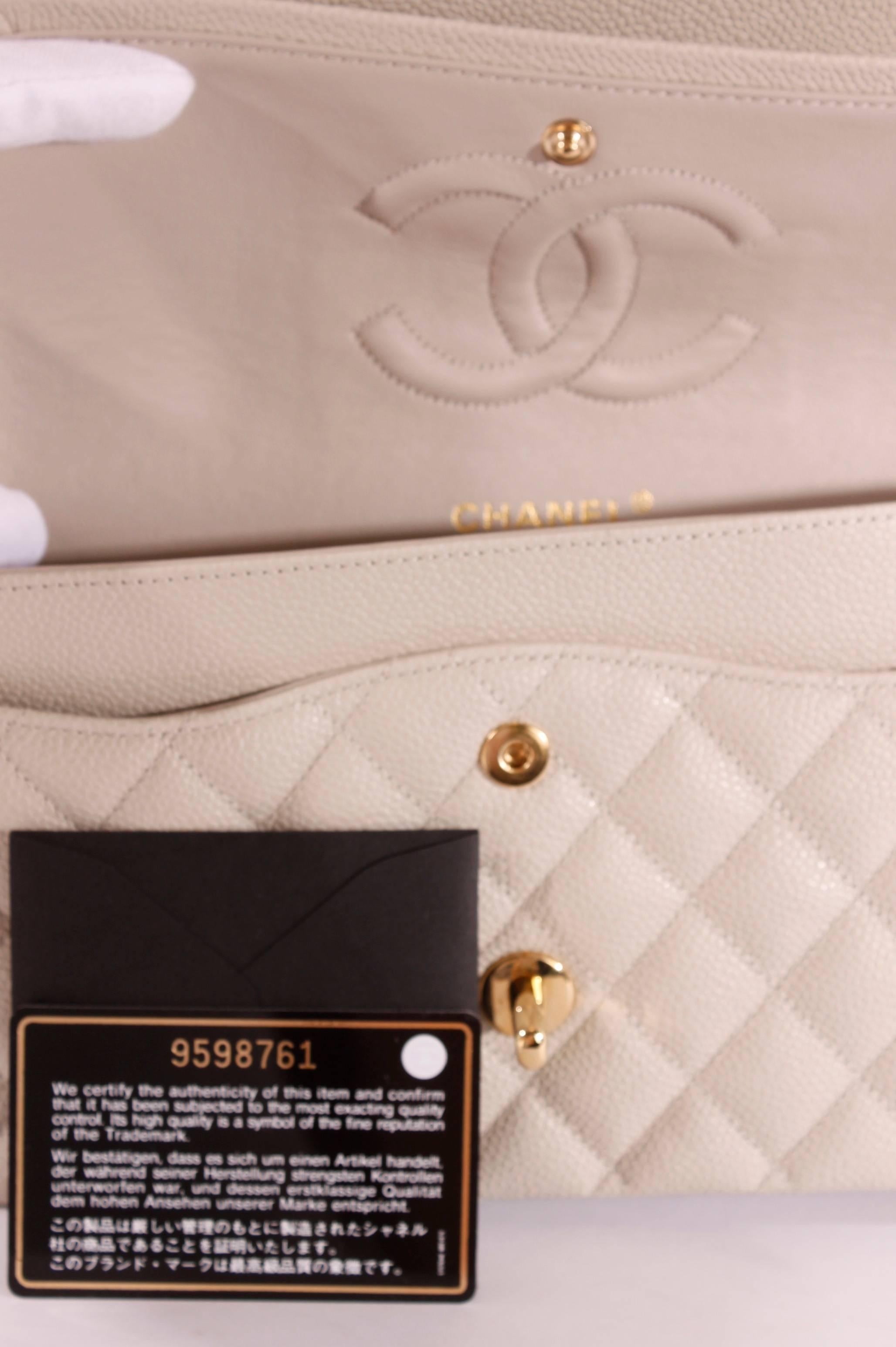 Women's 2005 Chanel 2.55 Caviar Medium Classic Double Flap Bag - light gray/gold