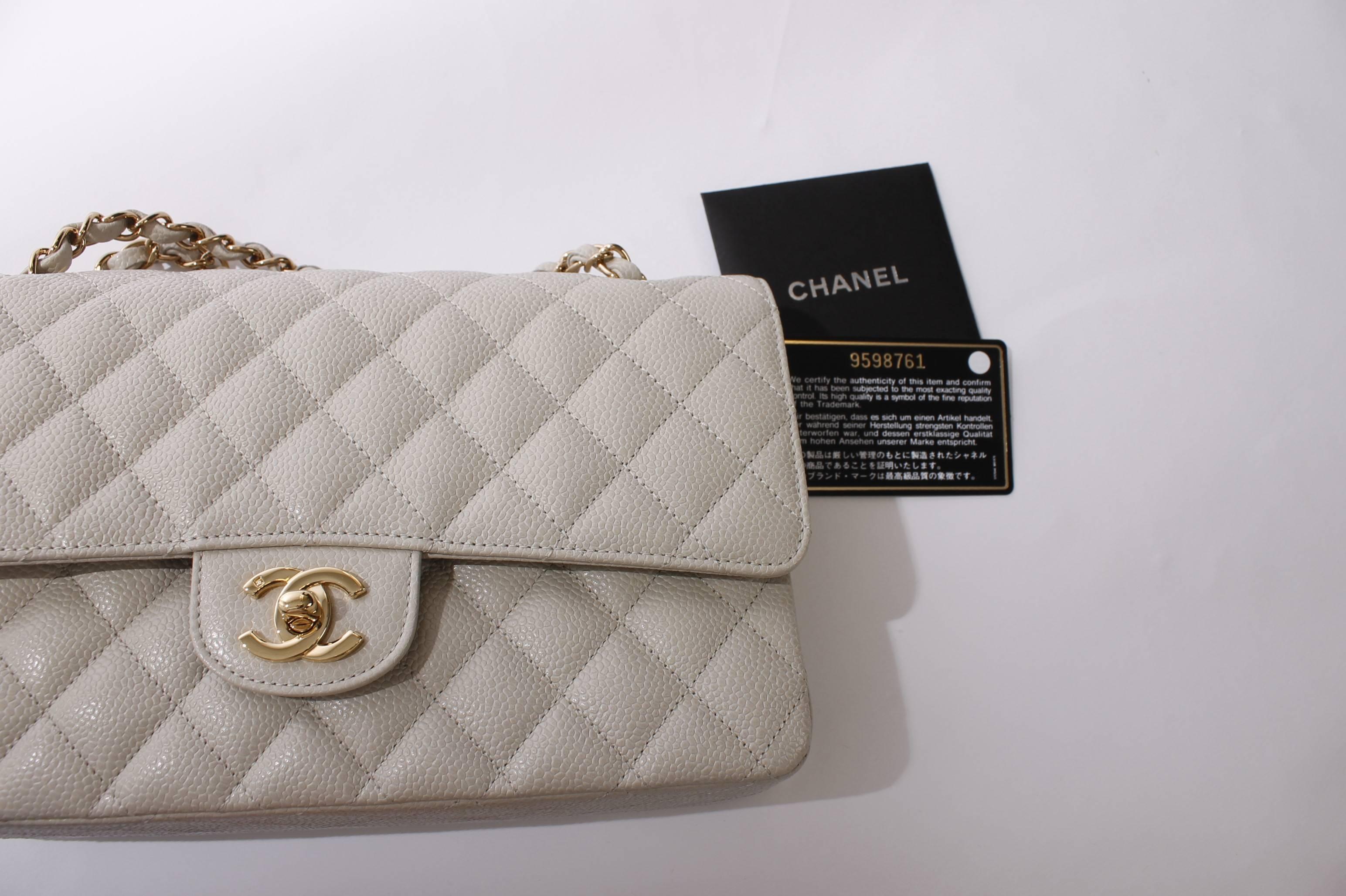 2005 Chanel 2.55 Caviar Medium Classic Double Flap Bag - light gray/gold 2