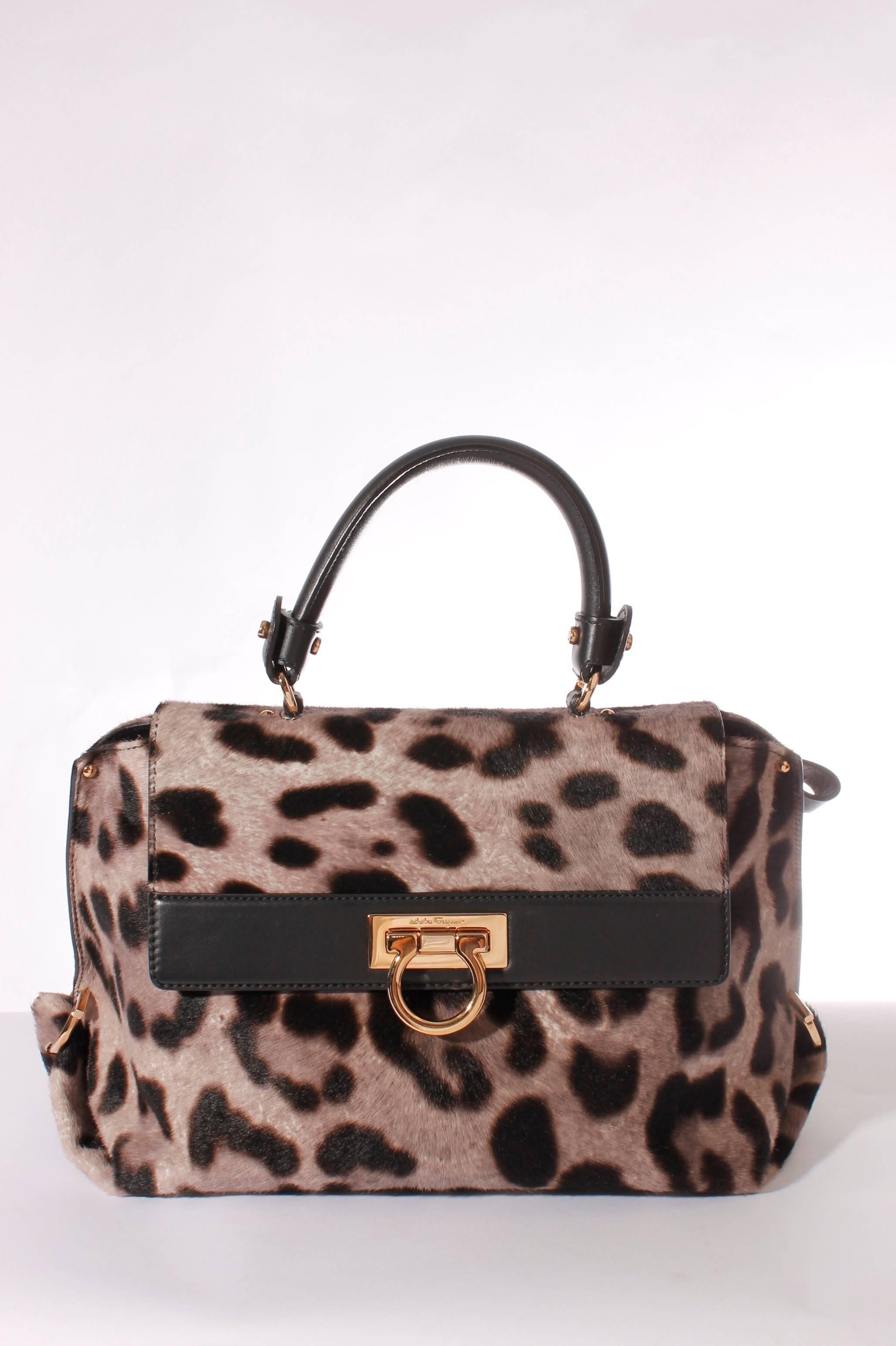 Salvatore Ferragamo Sofia Medium Tote Bag - leopard/ponyhair In New Condition In Baarn, NL