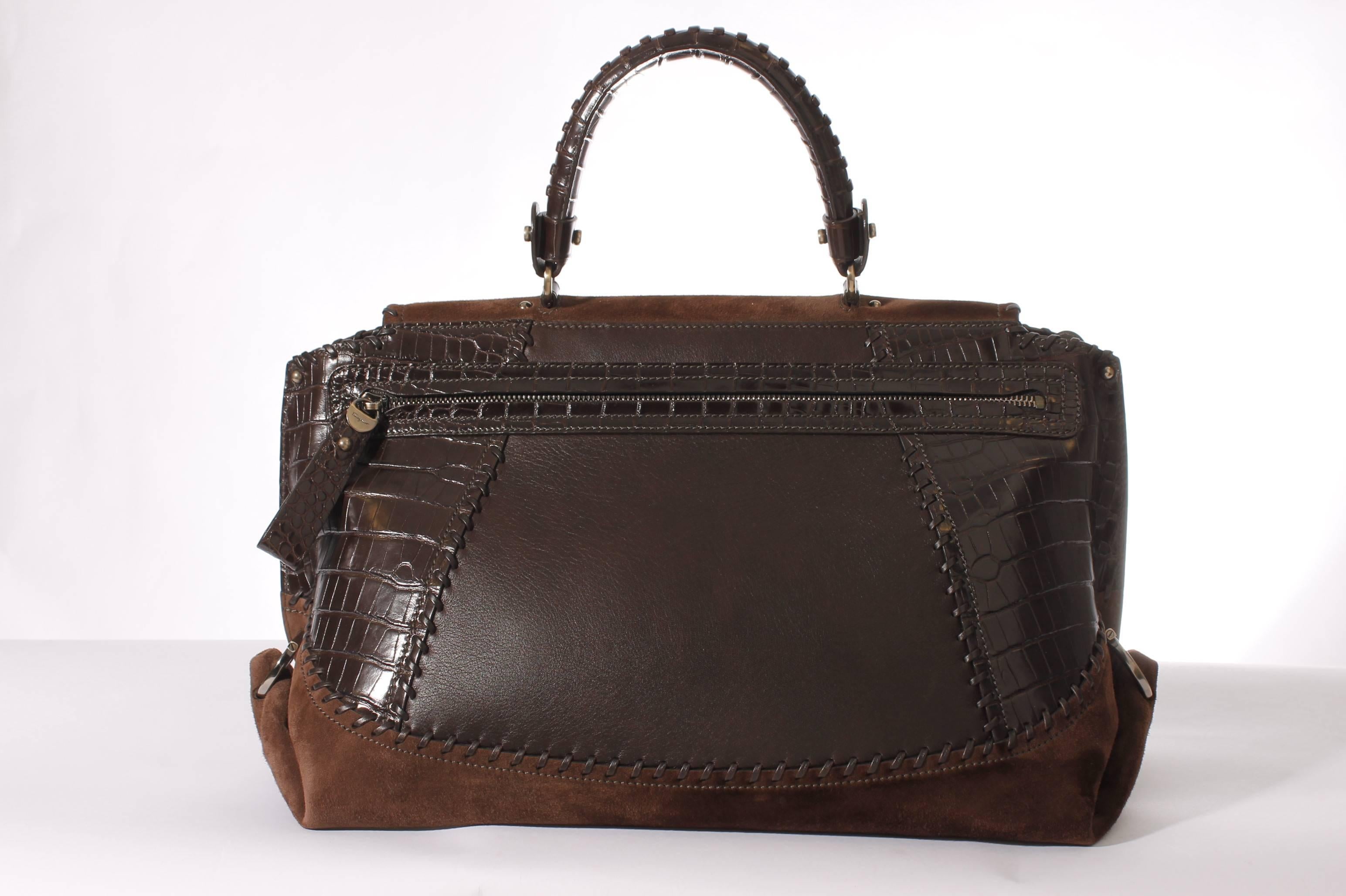 Salvatore Ferragamo Sofia Large Tote Bag - brown/croco/suede In New Condition In Baarn, NL