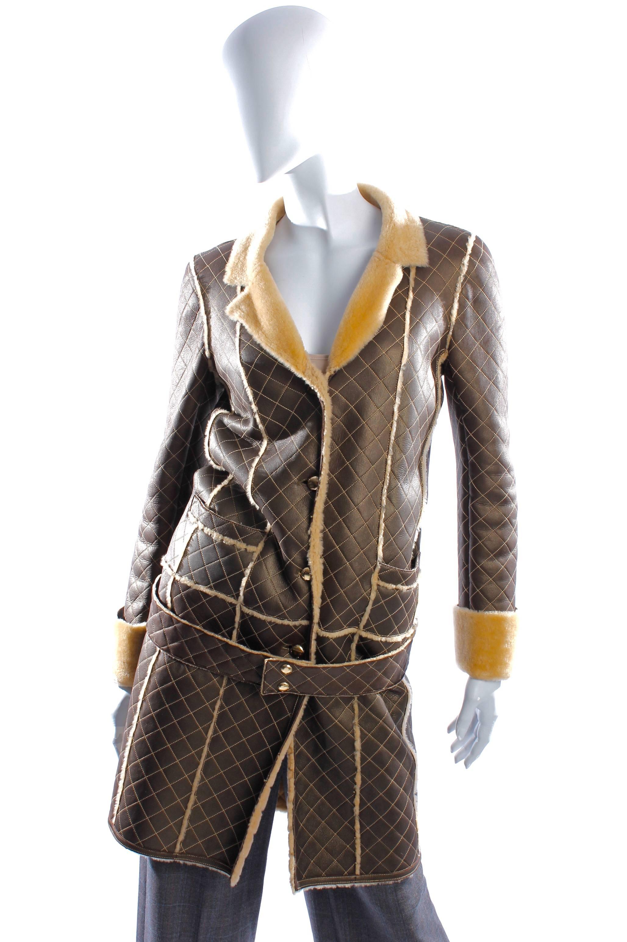 Black Chanel Lammy Coat - brown/gold