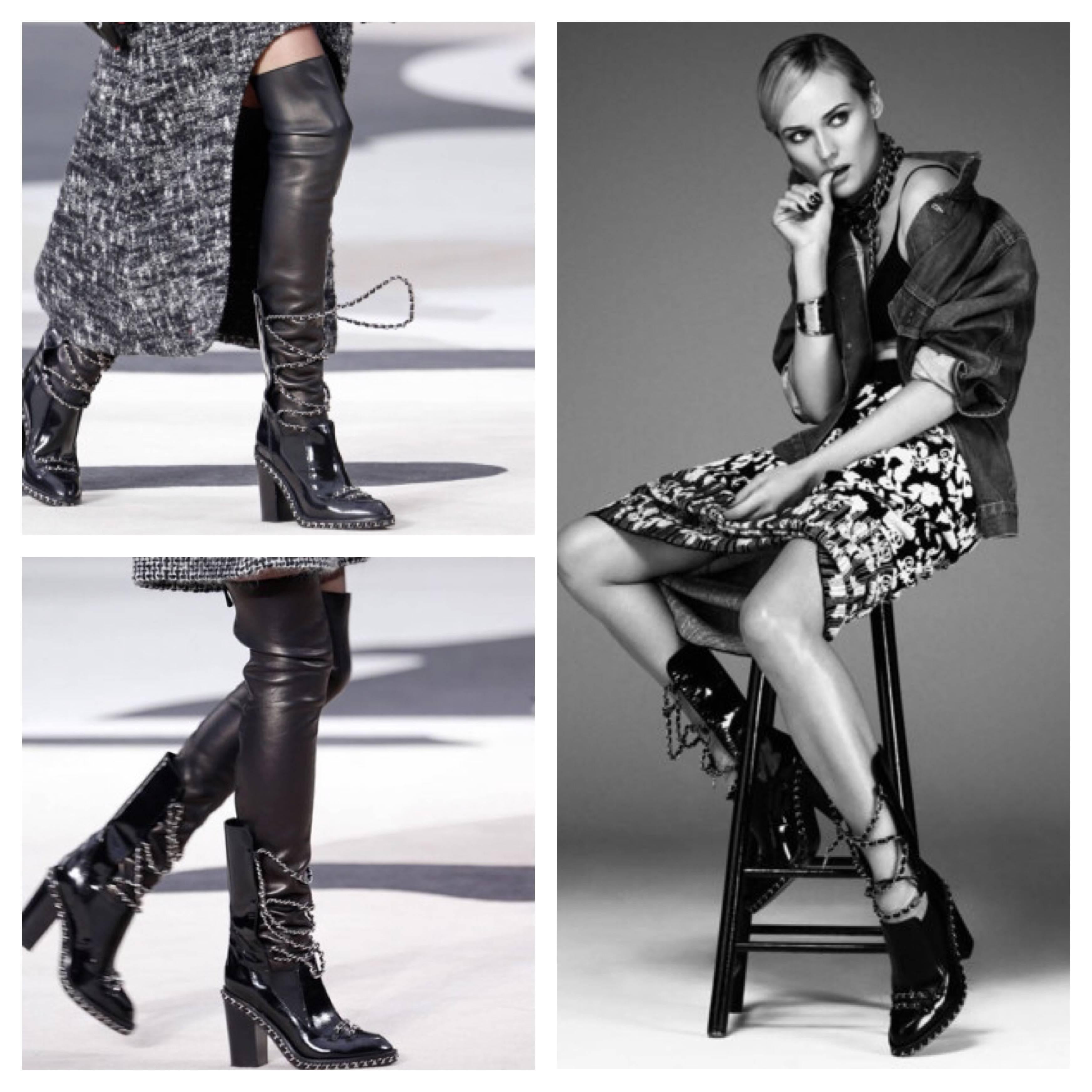 Chanel Chain Boots - black leather / silver In Excellent Condition In Baarn, NL