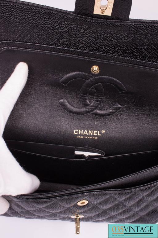 Chanel 2.55 Caviar Medium Classic Double Flap Bag - black/gold at 1stDibs