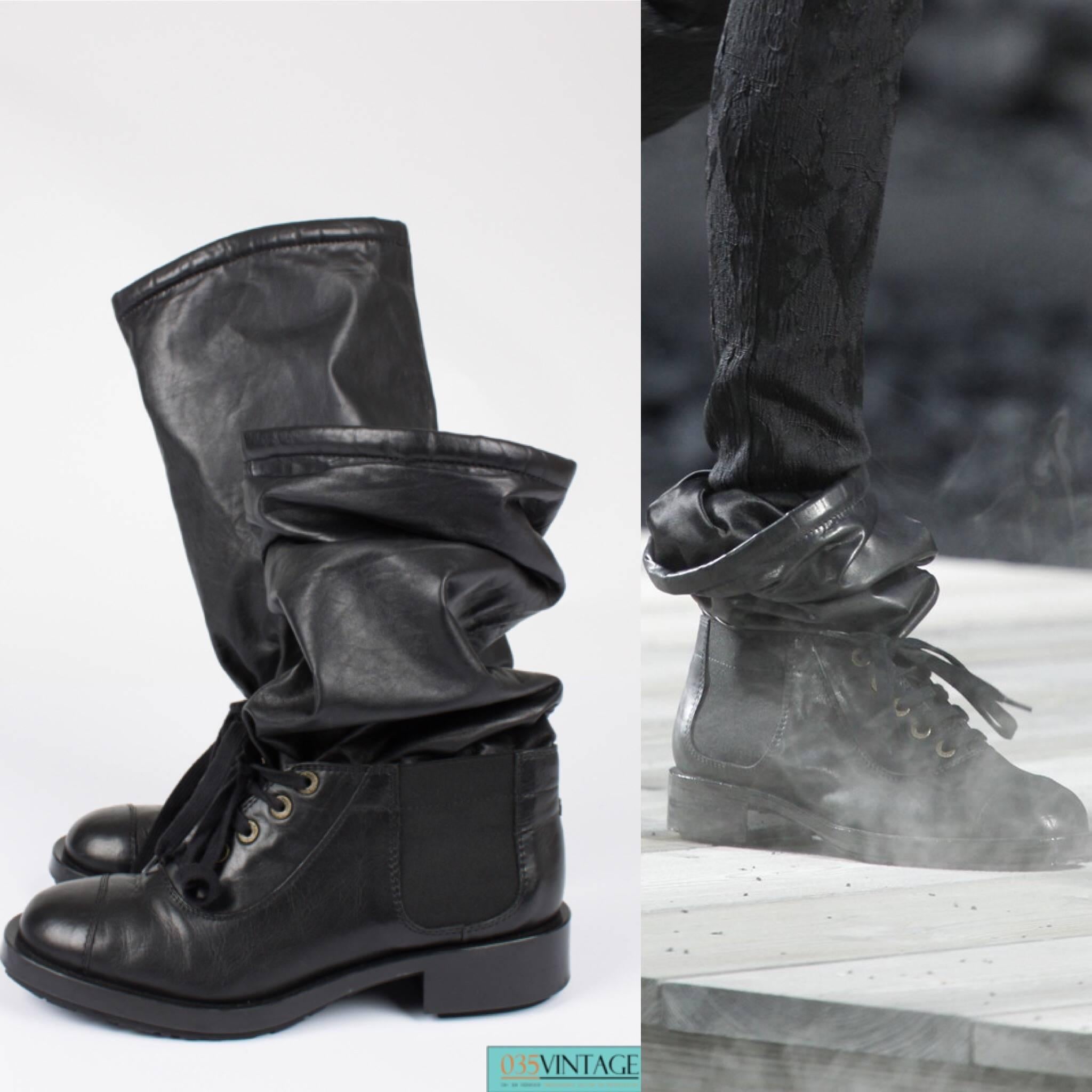 Chanel Sock Combat Boots Runway 2011 - black leather In Excellent Condition In Baarn, NL