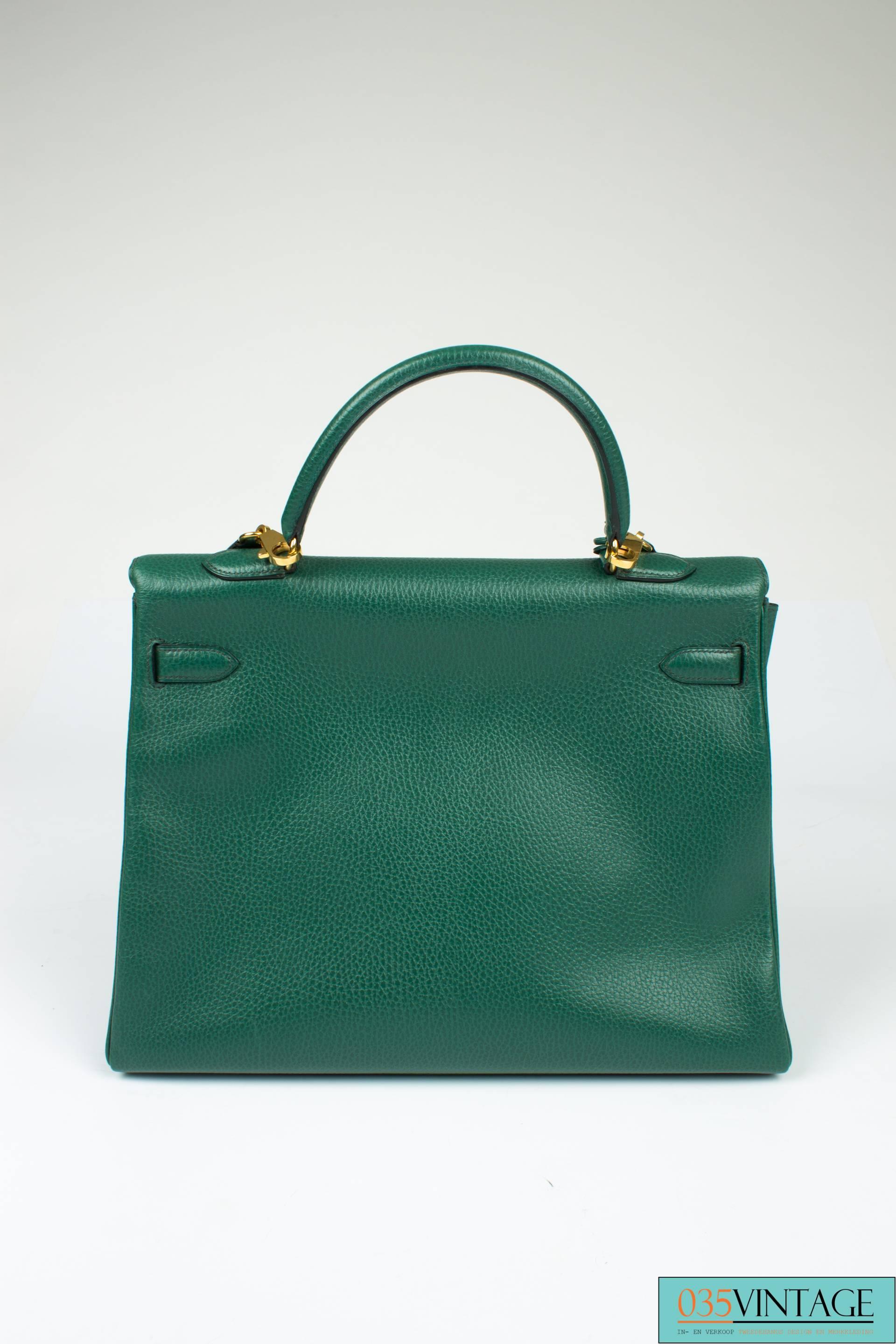 Women's or Men's Hermès Kelly Bag 35 Clemence Leather - Emerald Green 