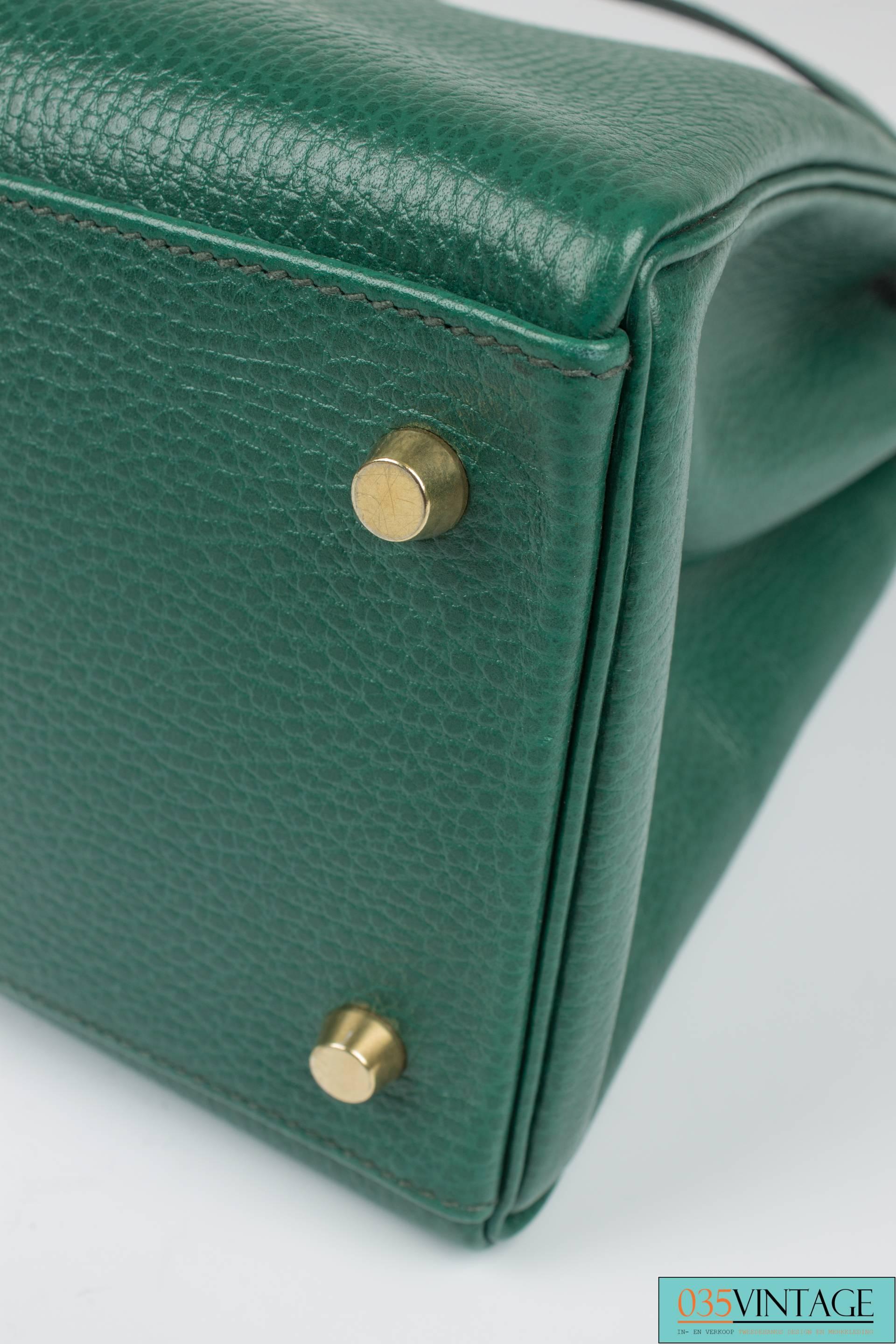 Hermès Kelly Bag 35 Clemence Leather - Emerald Green  3