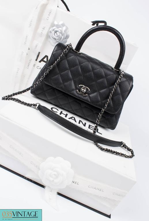 Chanel Coco Handle Flap Bag Mini Lizard and Caviar Quilted Leather - black  at 1stDibs