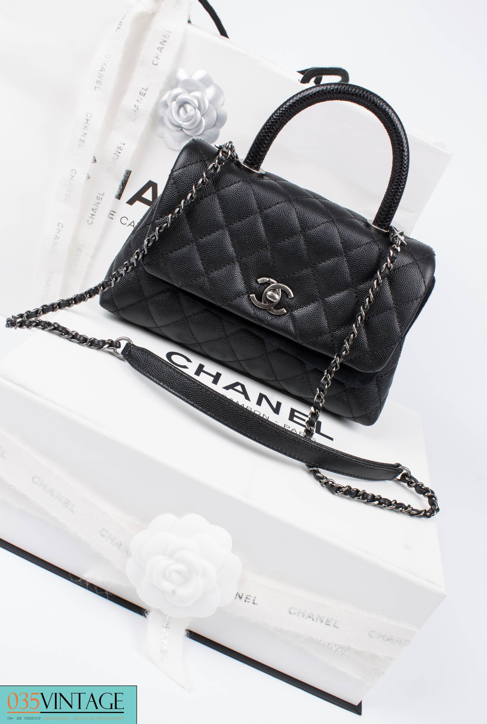 Chanel Coco Handle Flap Bag Mini Lizard and Caviar Quilted Leather - black  In New Condition In Baarn, NL