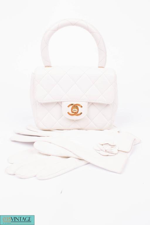 Chanel Micro Mini Kelly Flap Bag Vintage - off-white +leather gloves at 1stdibs