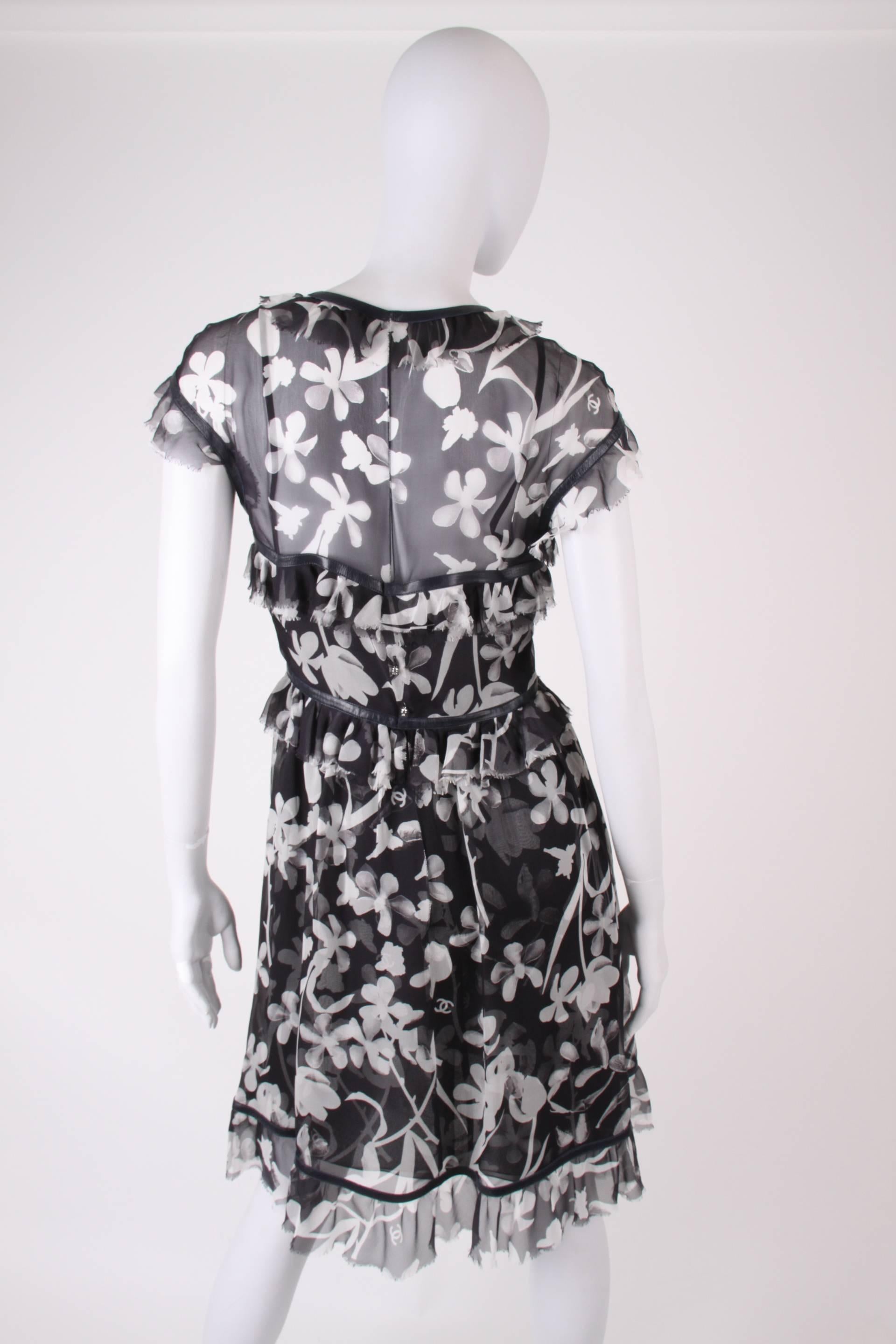 Chanel Translucent Silk Dress - black & white 2004 In New Condition In Baarn, NL
