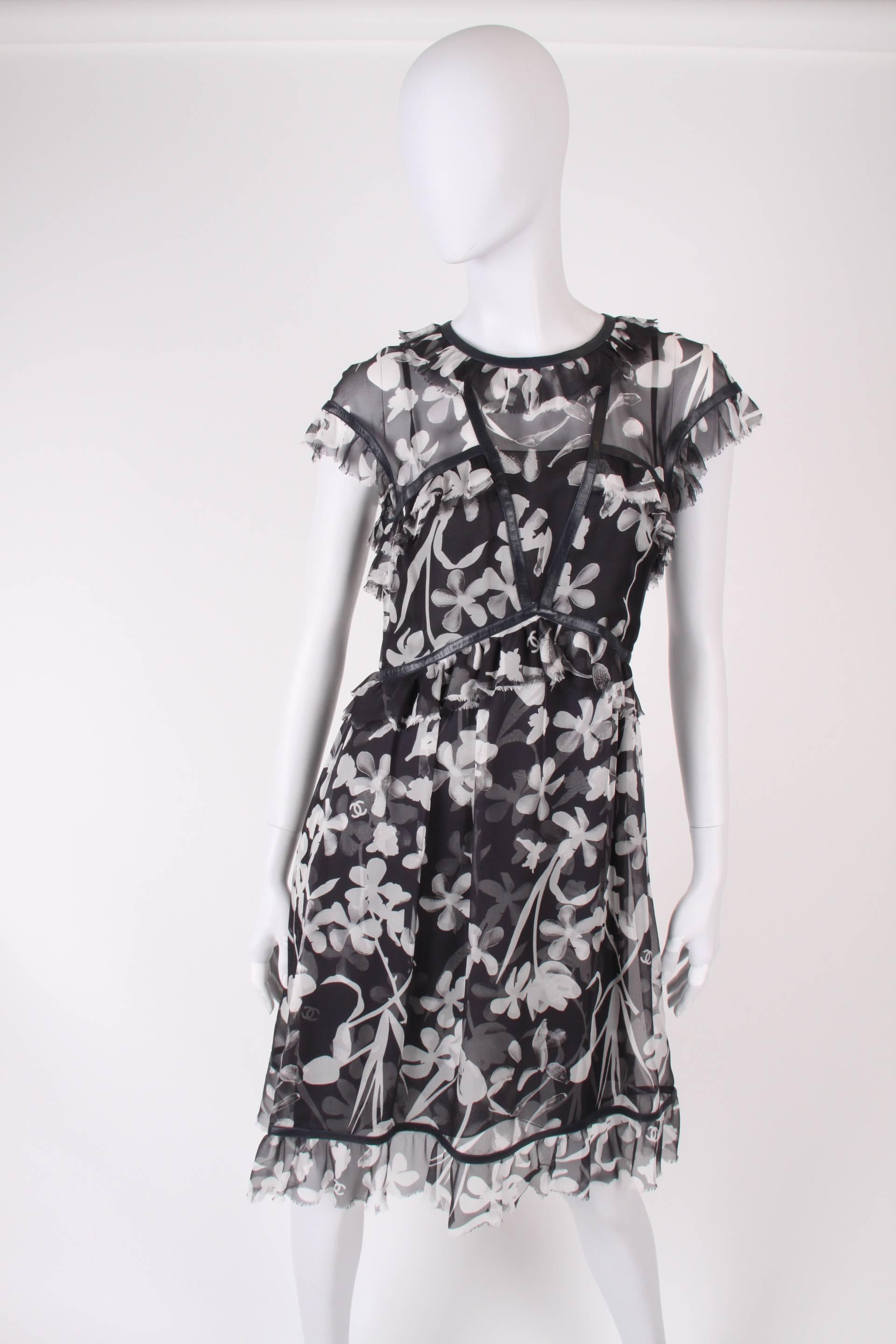 Women's Chanel Translucent Silk Dress - black & white 2004