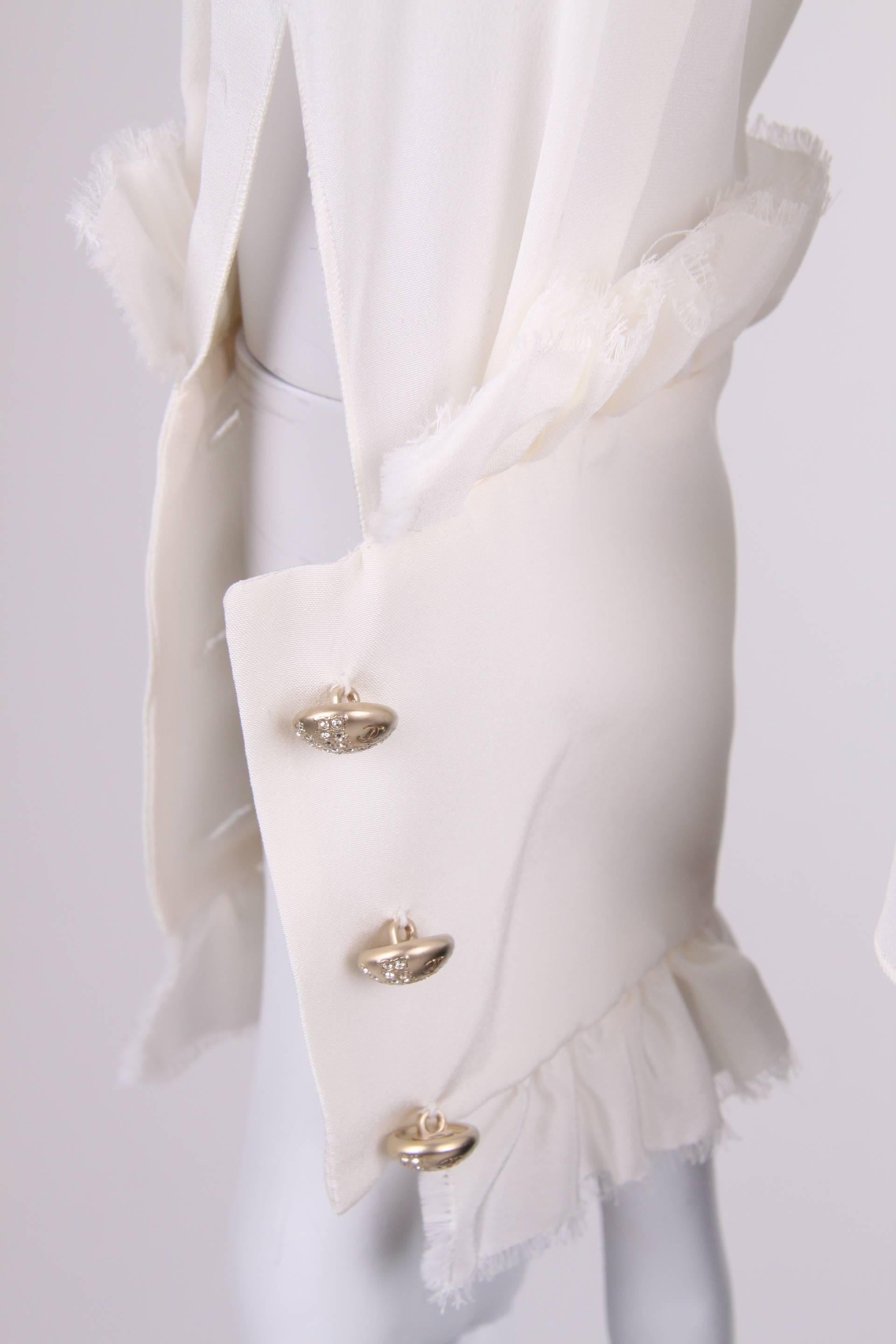 Chanel Silk Ruffle Trim Blouse - ivory white  In New Condition In Baarn, NL