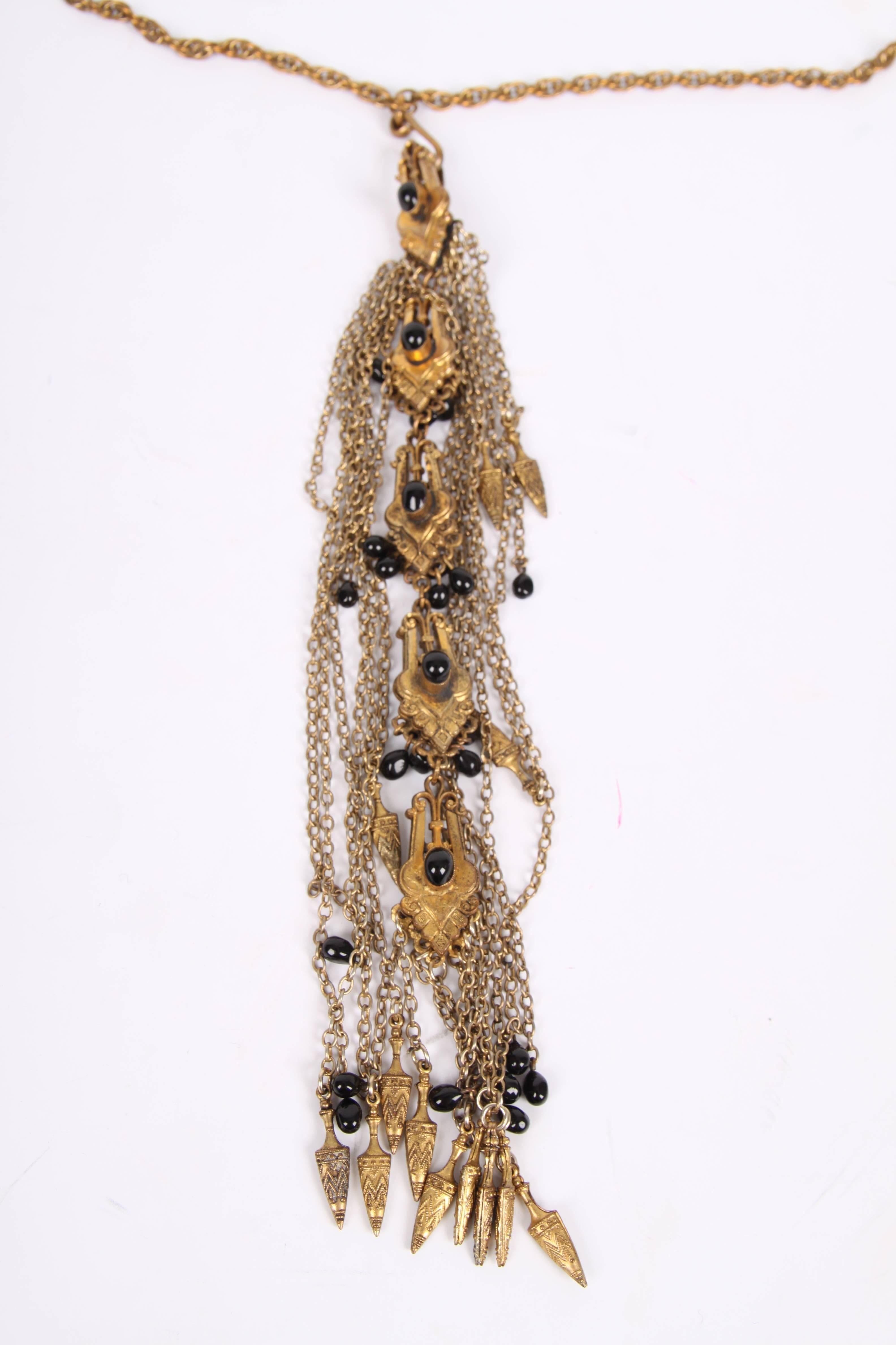 Vintage Chanel Necklace Bronze-tone - black beads 1983 For Sale 3