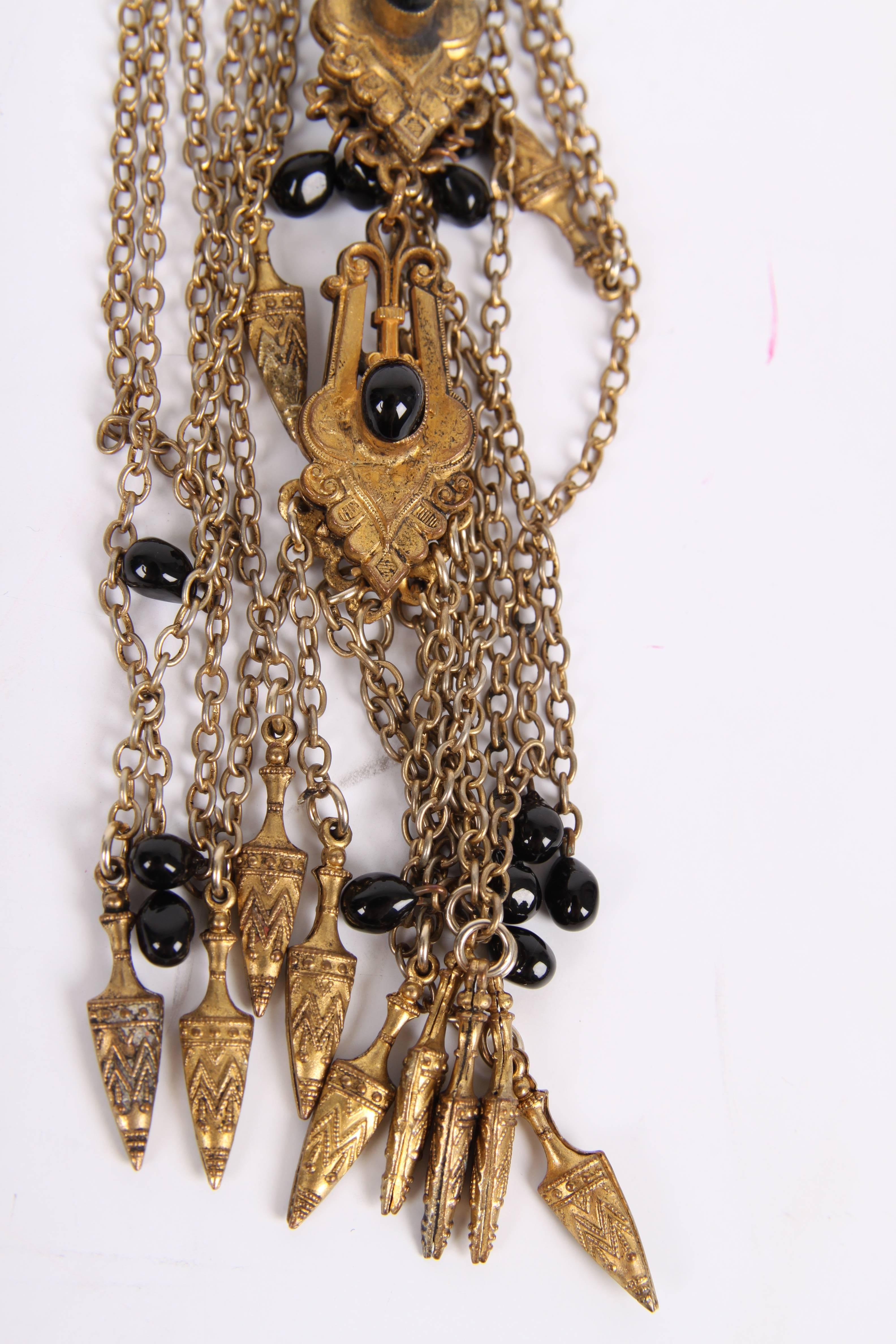Women's Vintage Chanel Necklace Bronze-tone - black beads 1983 For Sale