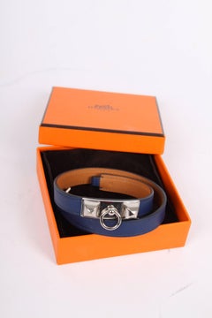 Hermes Rivale Double Tour Leather Bracelet - blue