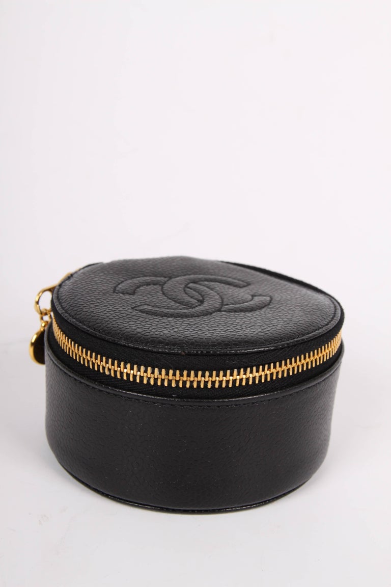 Chanel CC Caviar Leather Jewelry Case / Round Pouch Bag black 1991 at