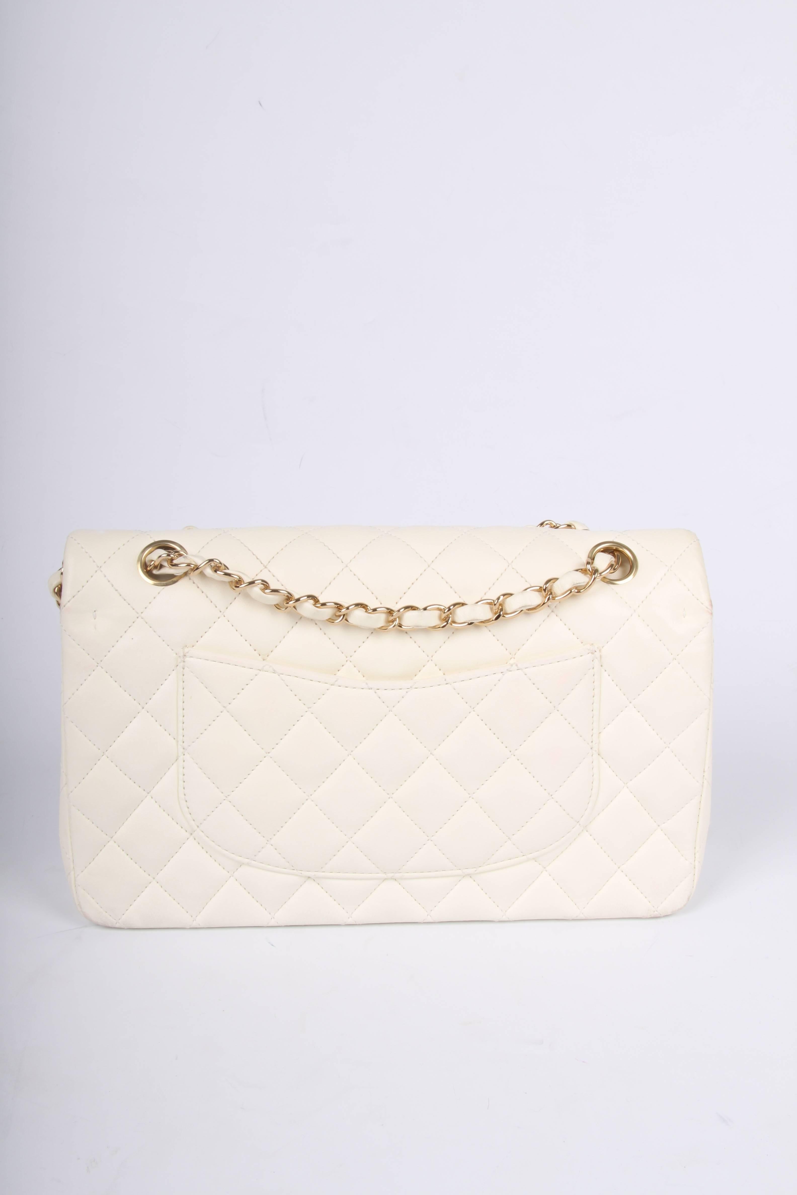 Beige Chanel 2.55 Medium Classic Double Flap Bag - ivory white/gold