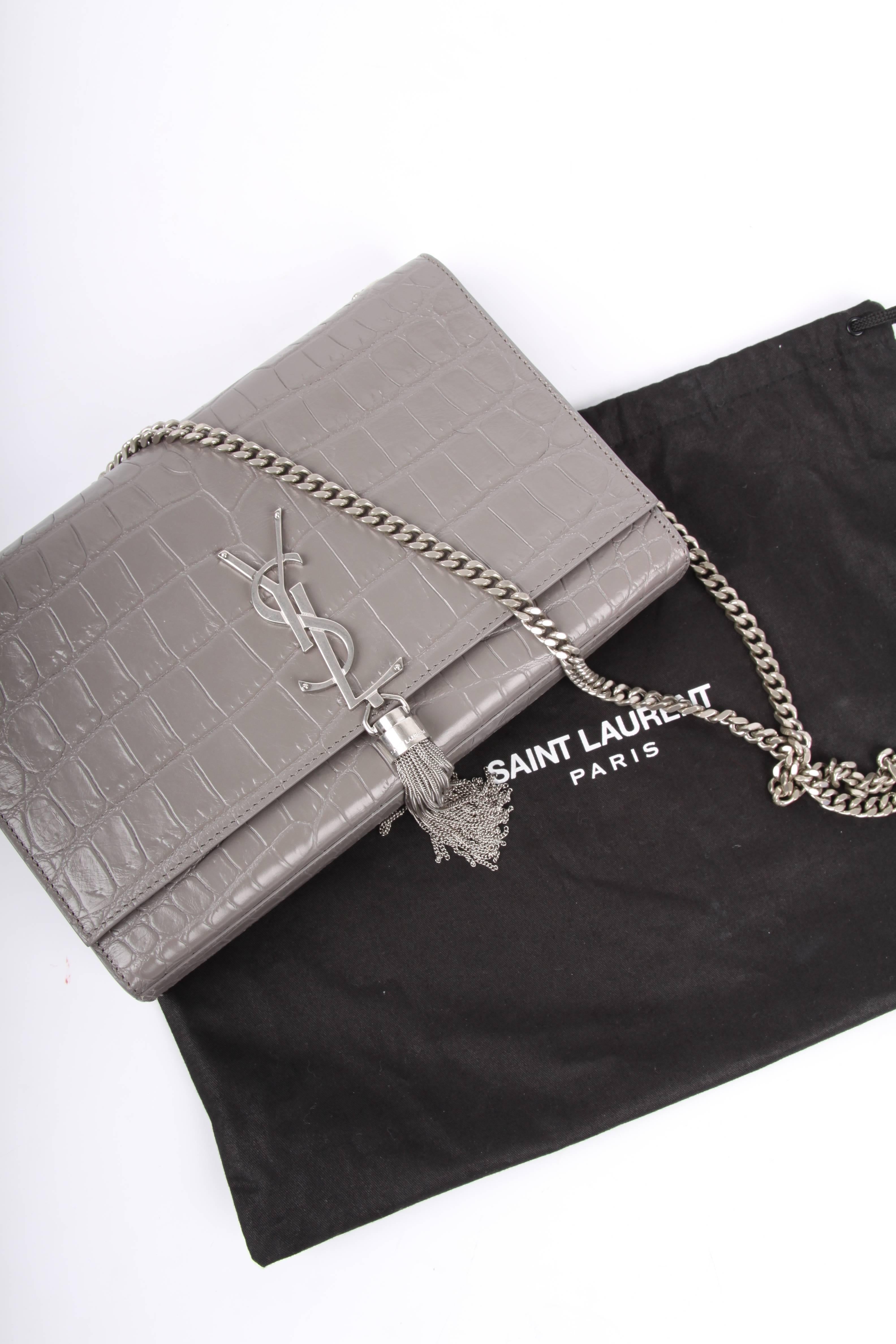 Gray Yves Saint Laurent YSL Monogram Kate Medium Shoulder Bag - taupe