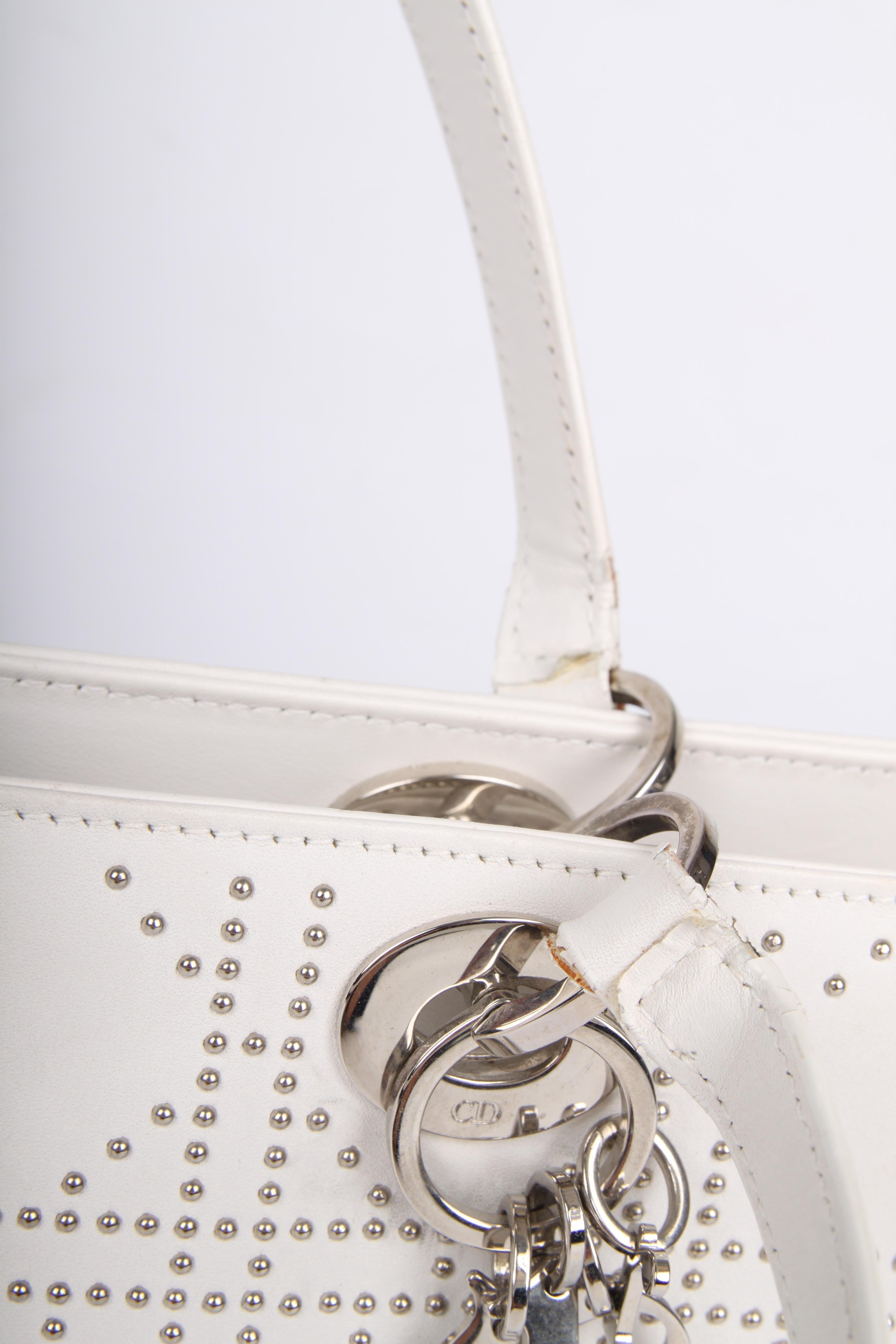 Lady Dior white leather East West Studded Bag  1
