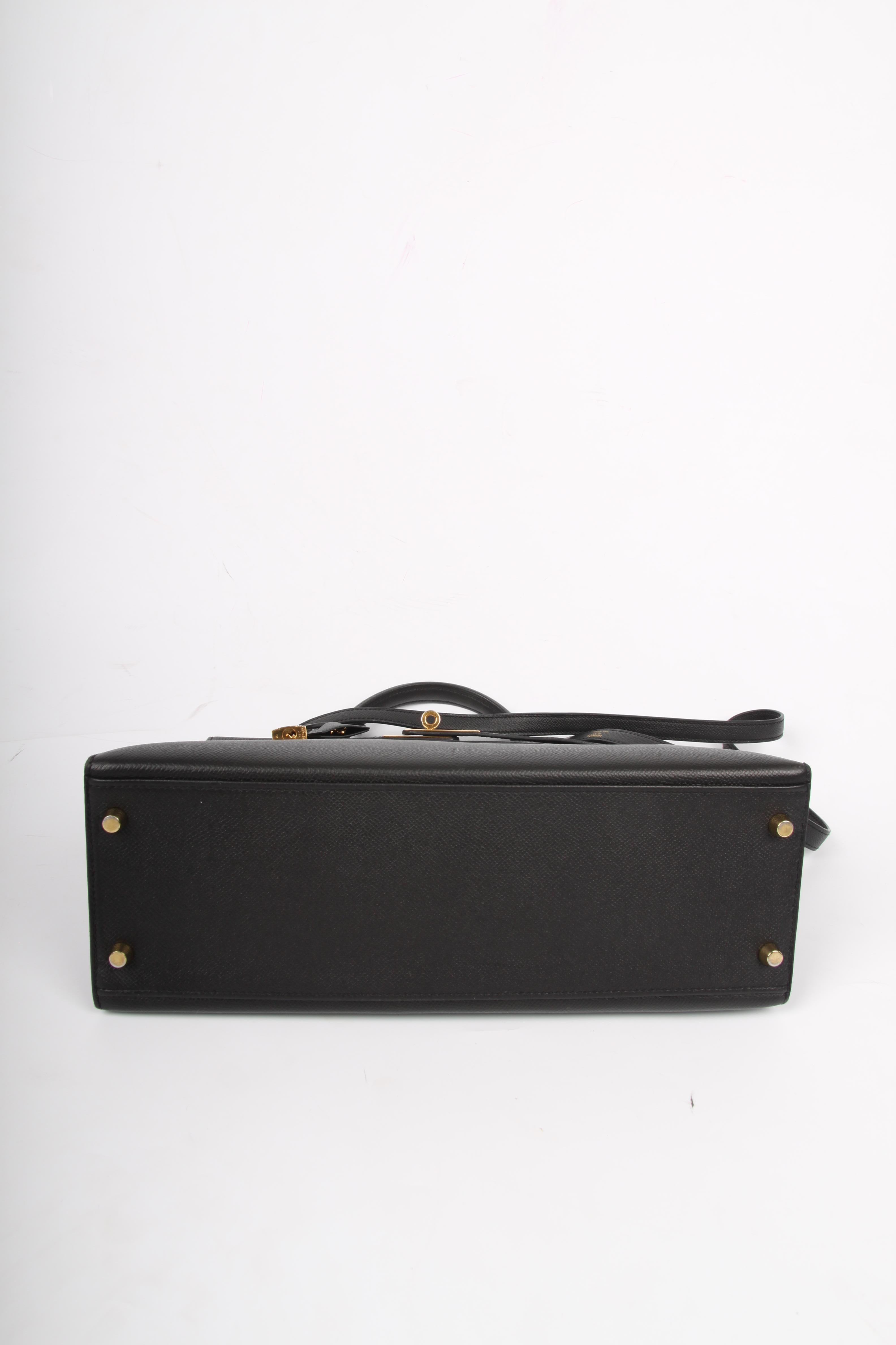 Black Hermes black Epsom Leather Kelly Sellier 32 Bag  For Sale