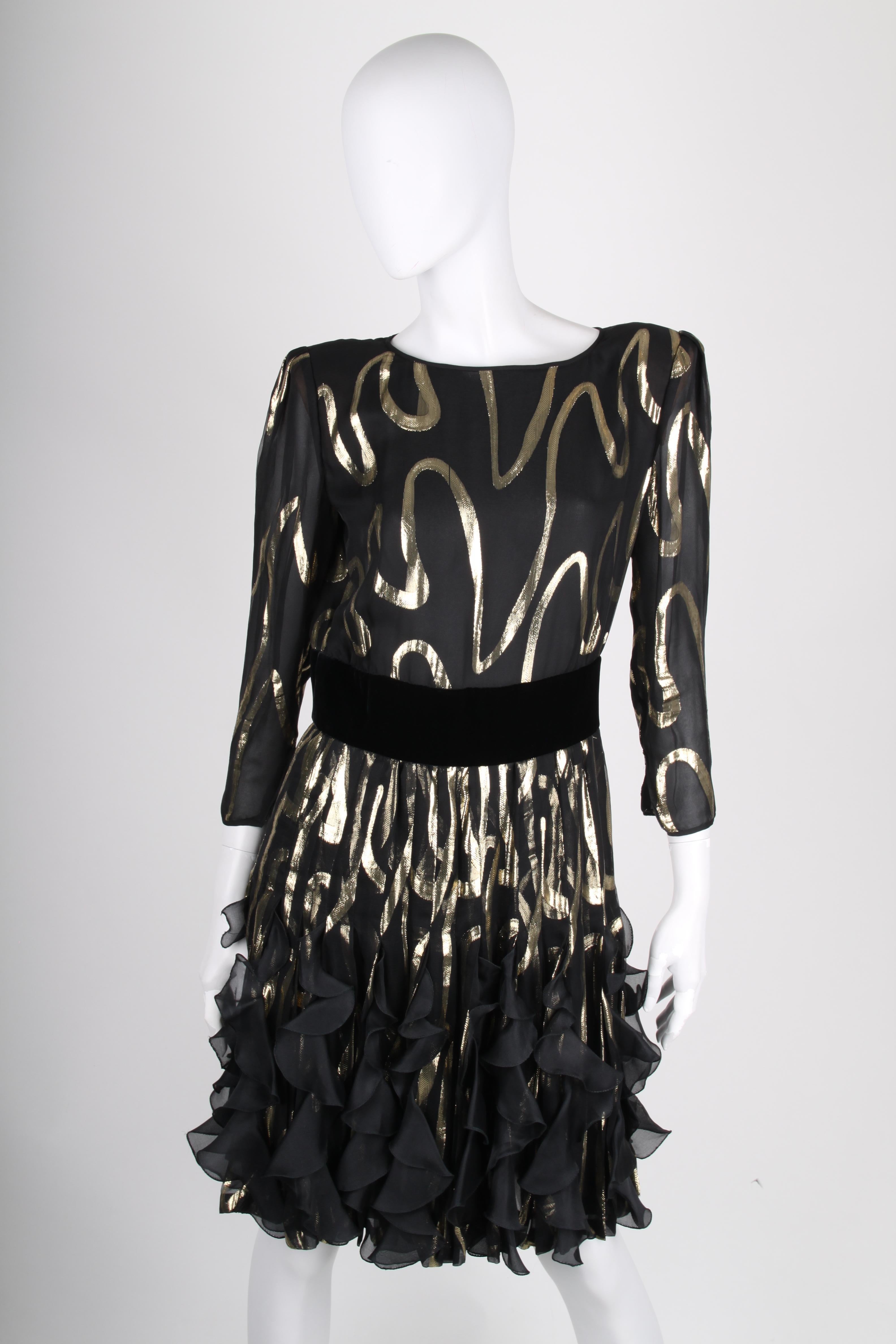 Women's Valentino Black and Gold Vintage Silk Dress  For Sale