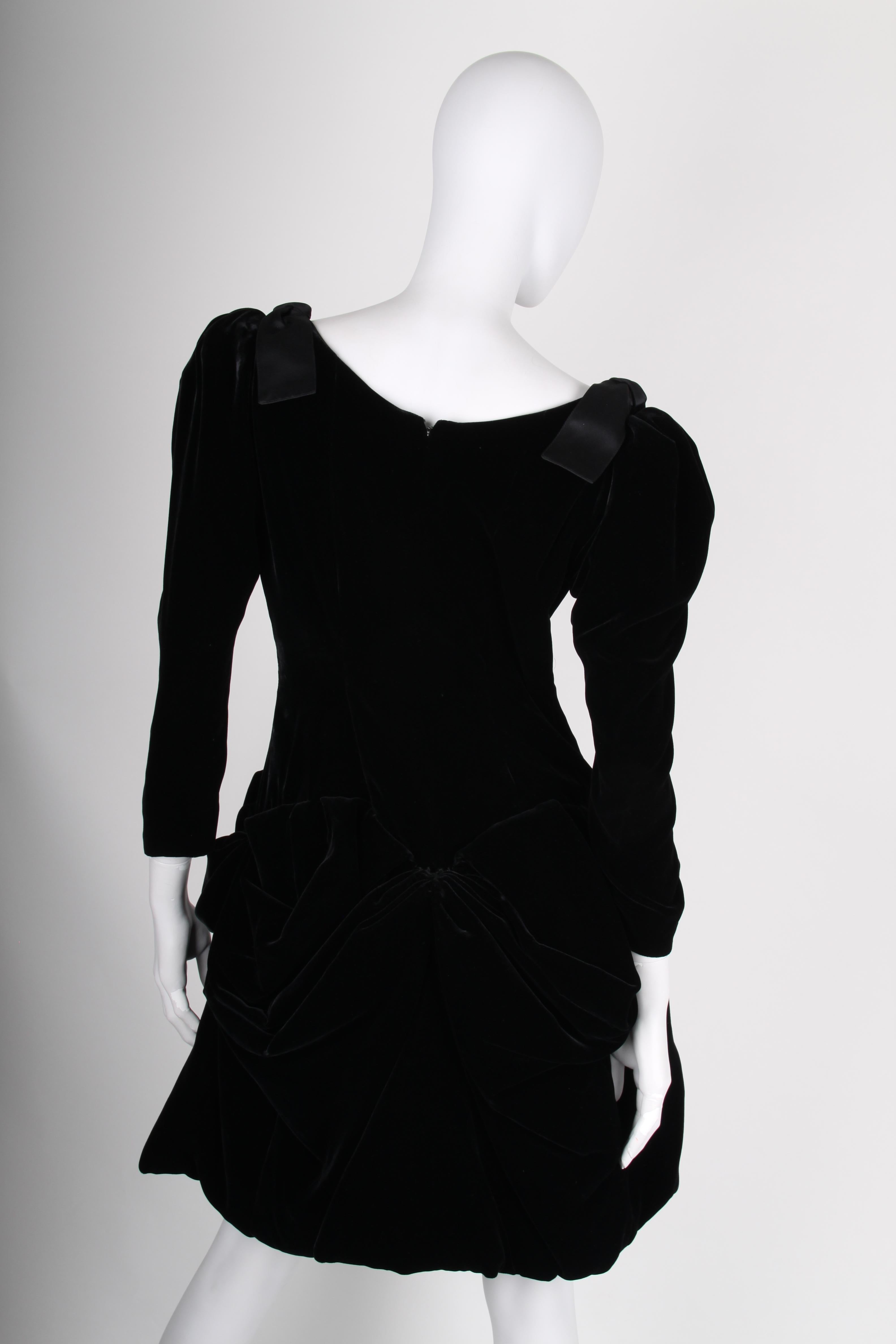 Black Yves Saint Laurent Rive Gauche Vintage Velvet Dres - black